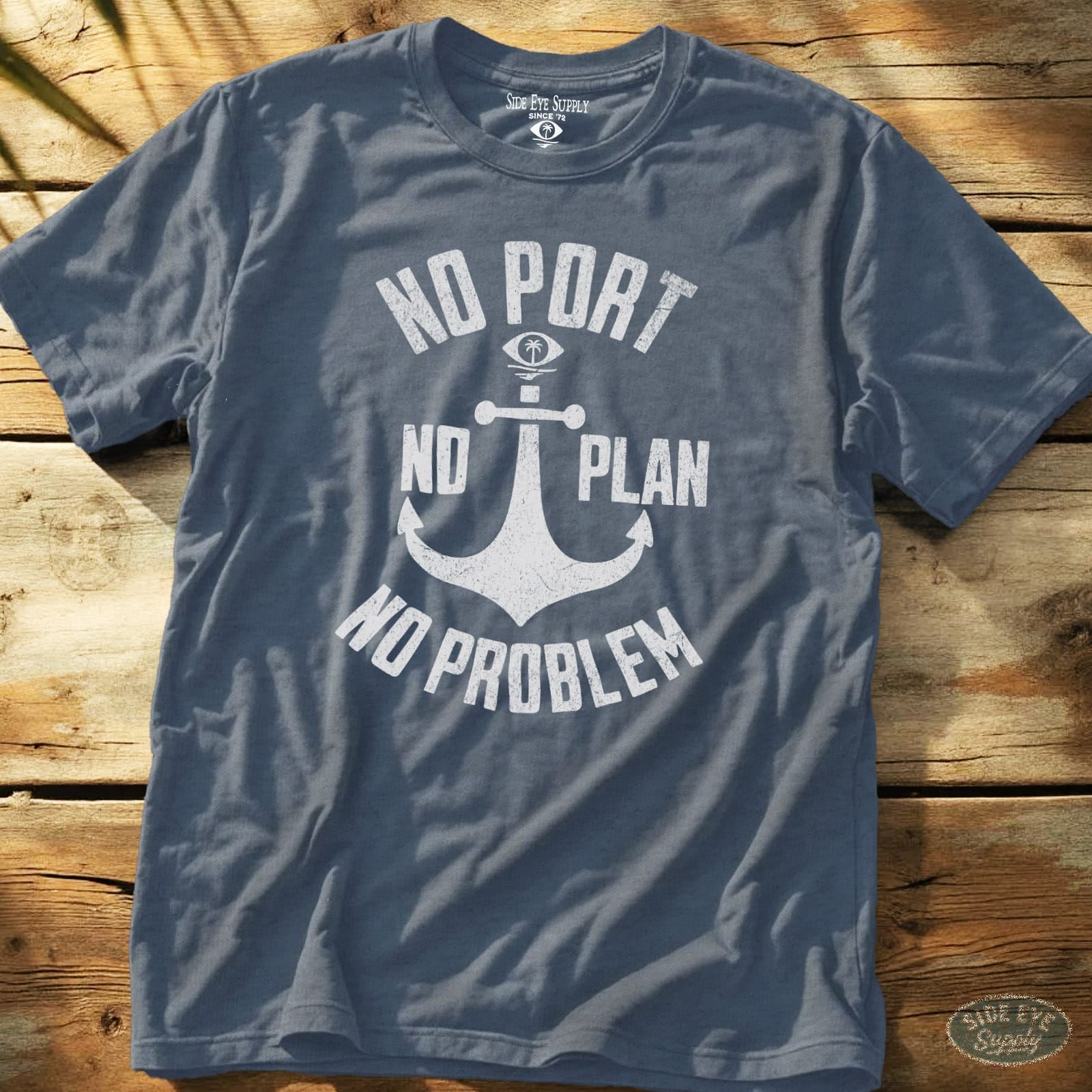 No Port No Plan Tee Heather Indigo / S - by Side Eye Supply - Surf Beach Life Apparel