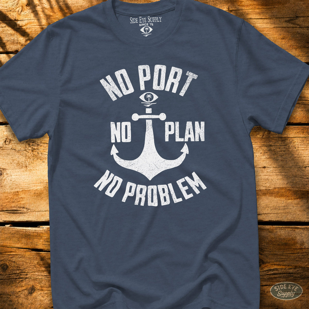 No Port No Plan Tee Heather Indigo / S - by Side Eye Supply - Surf Beach Life Apparel
