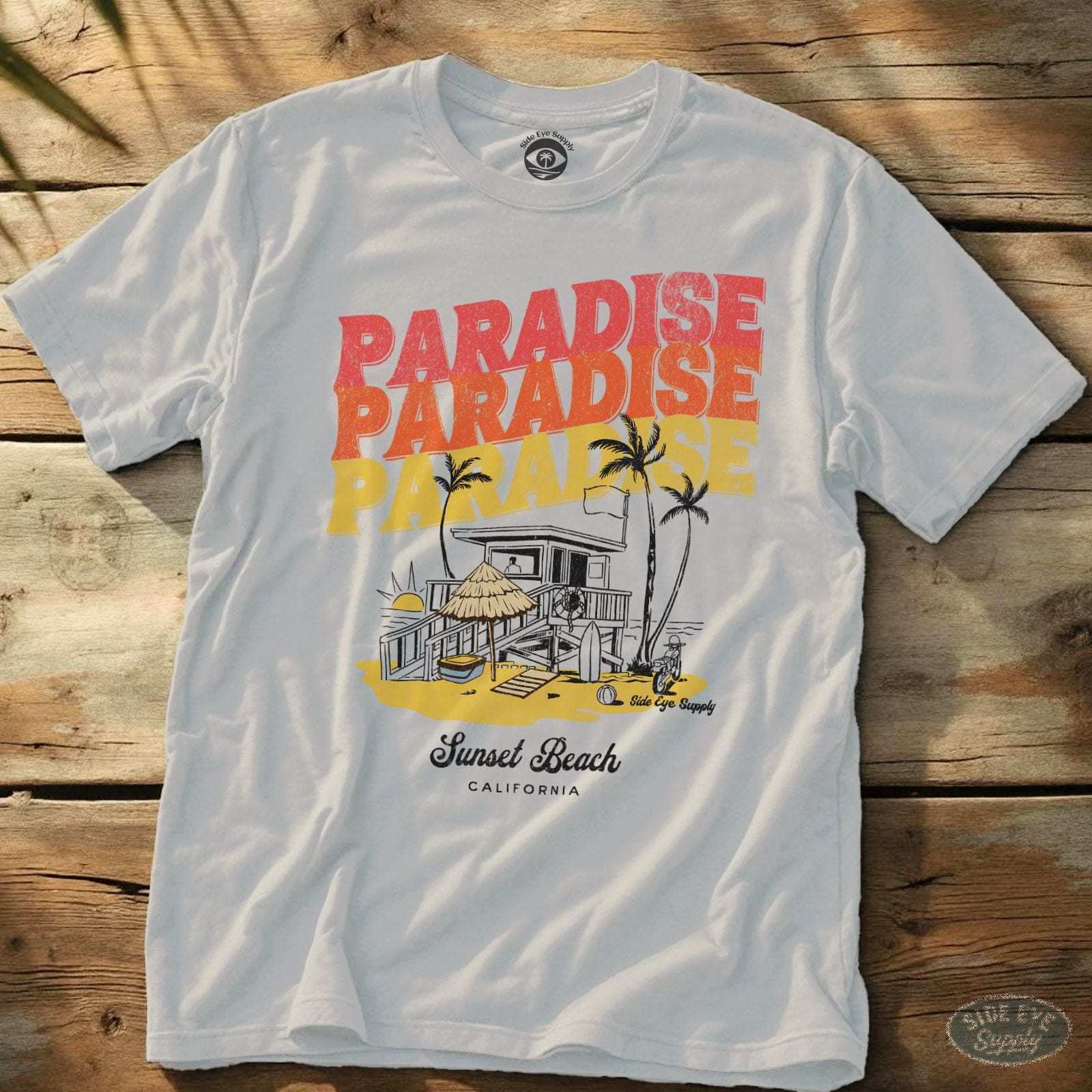 Paradise - Sunset Beach Tee White / S - by Side Eye Supply - Surf Beach Life Apparel
