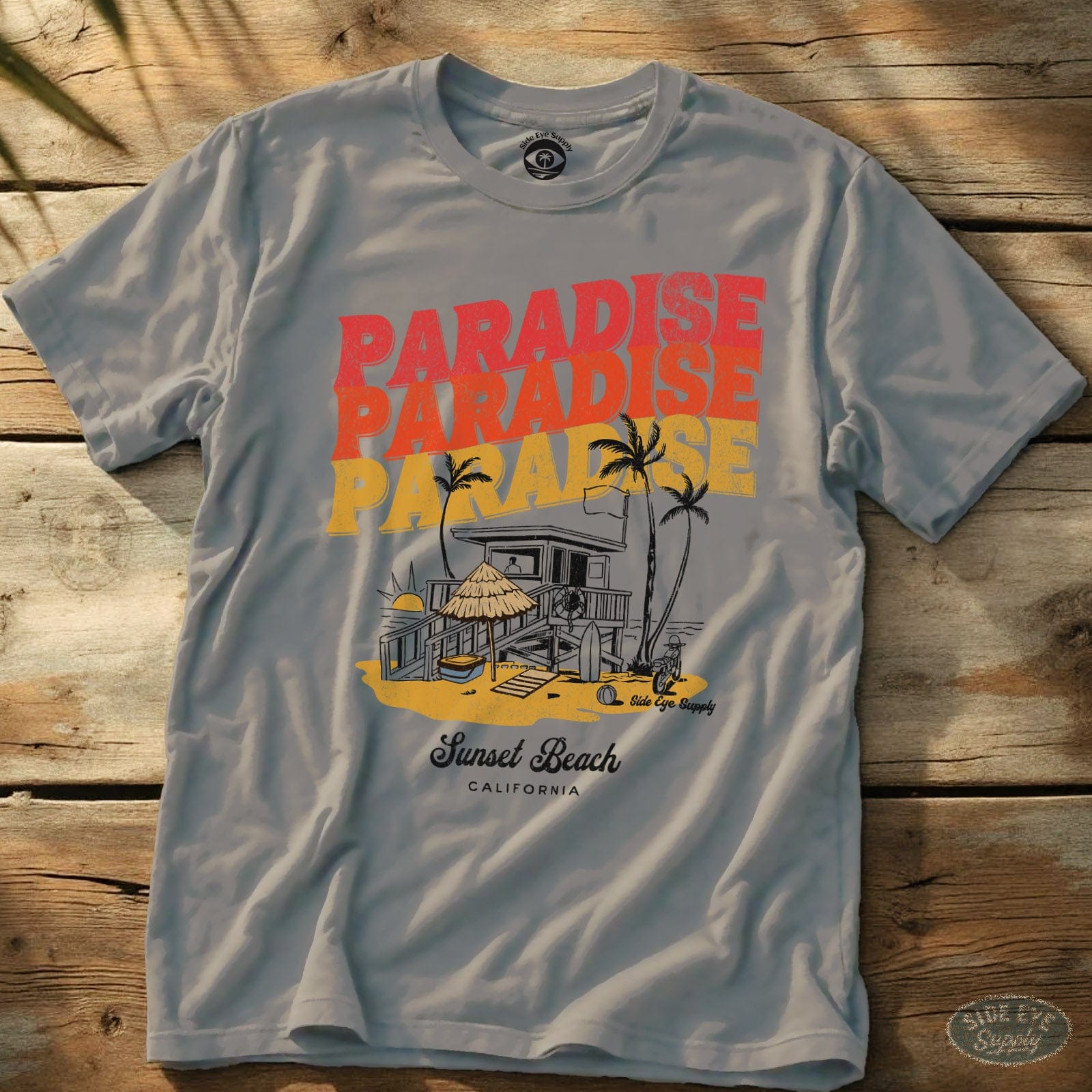 Paradise - Sunset Beach Tee Ice Grey / S - by Side Eye Supply - Surf Beach Life Apparel