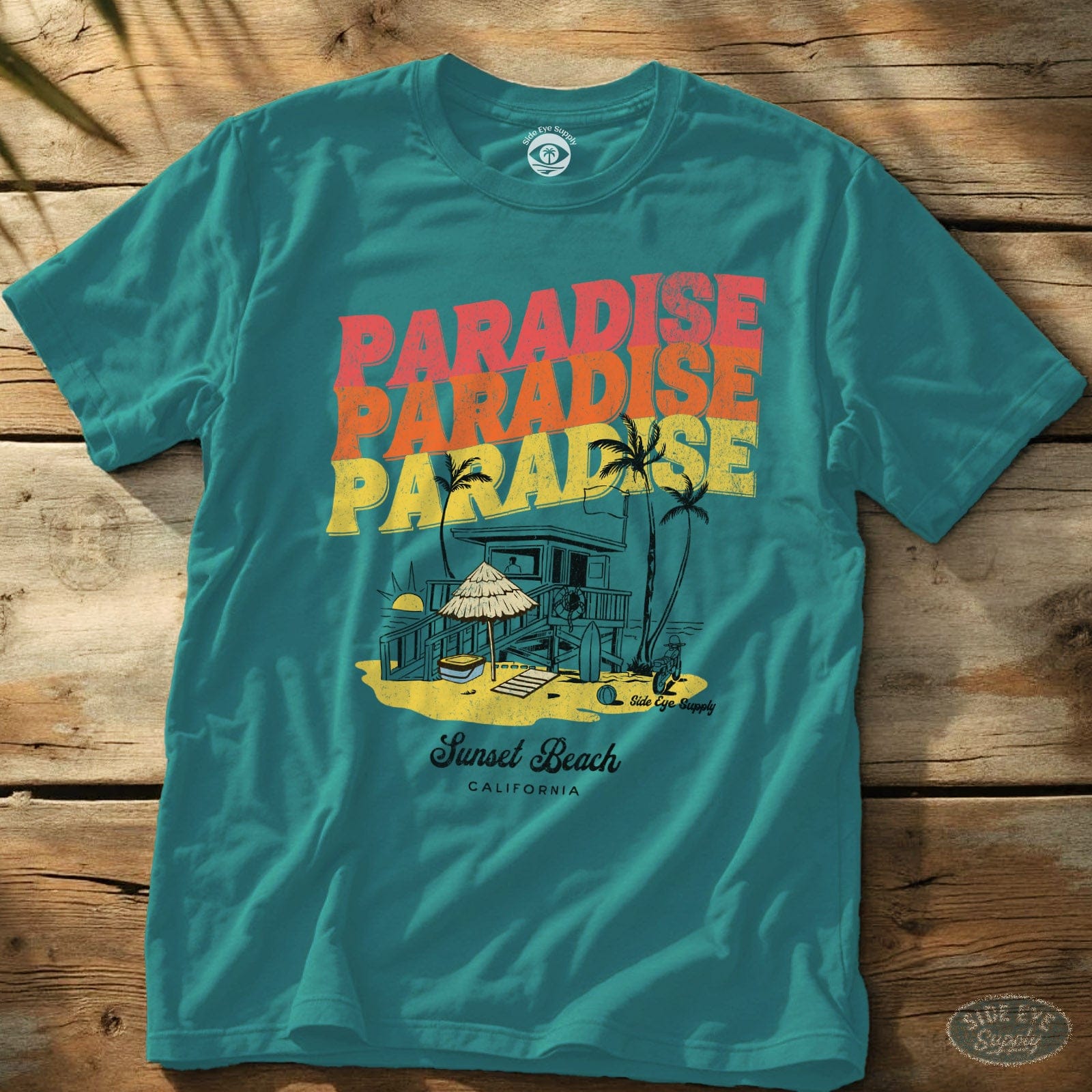 Paradise - Sunset Beach Tee Tropical Blue / S - by Side Eye Supply - Surf Beach Life Apparel