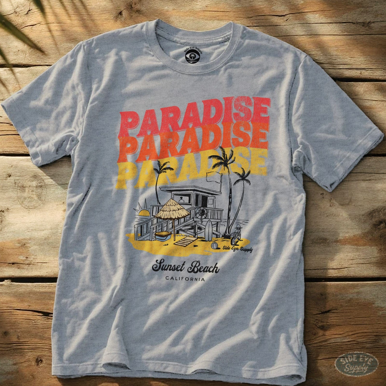 Paradise - Sunset Beach Tee Sport Grey / S - by Side Eye Supply - Surf Beach Life Apparel