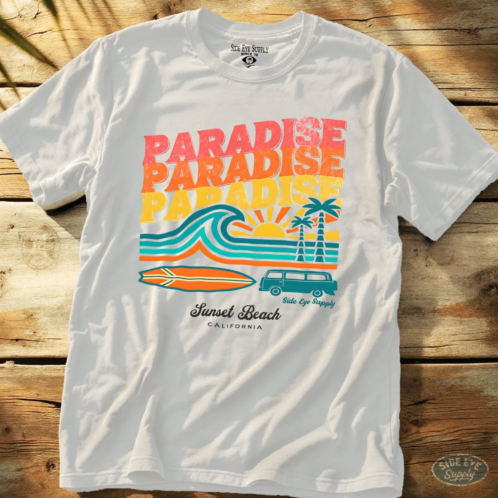 Paradise - Sunset Beach Tee White / S - by Side Eye Supply - Surf Beach Life Apparel