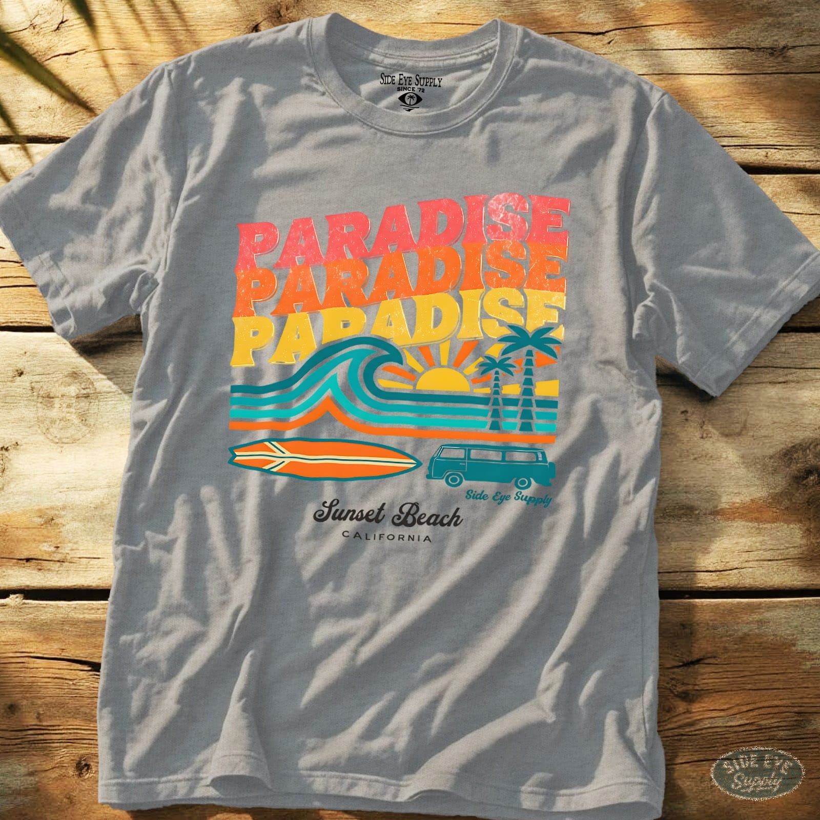 Paradise - Sunset Beach Tee Sport Grey / S - by Side Eye Supply - Surf Beach Life Apparel