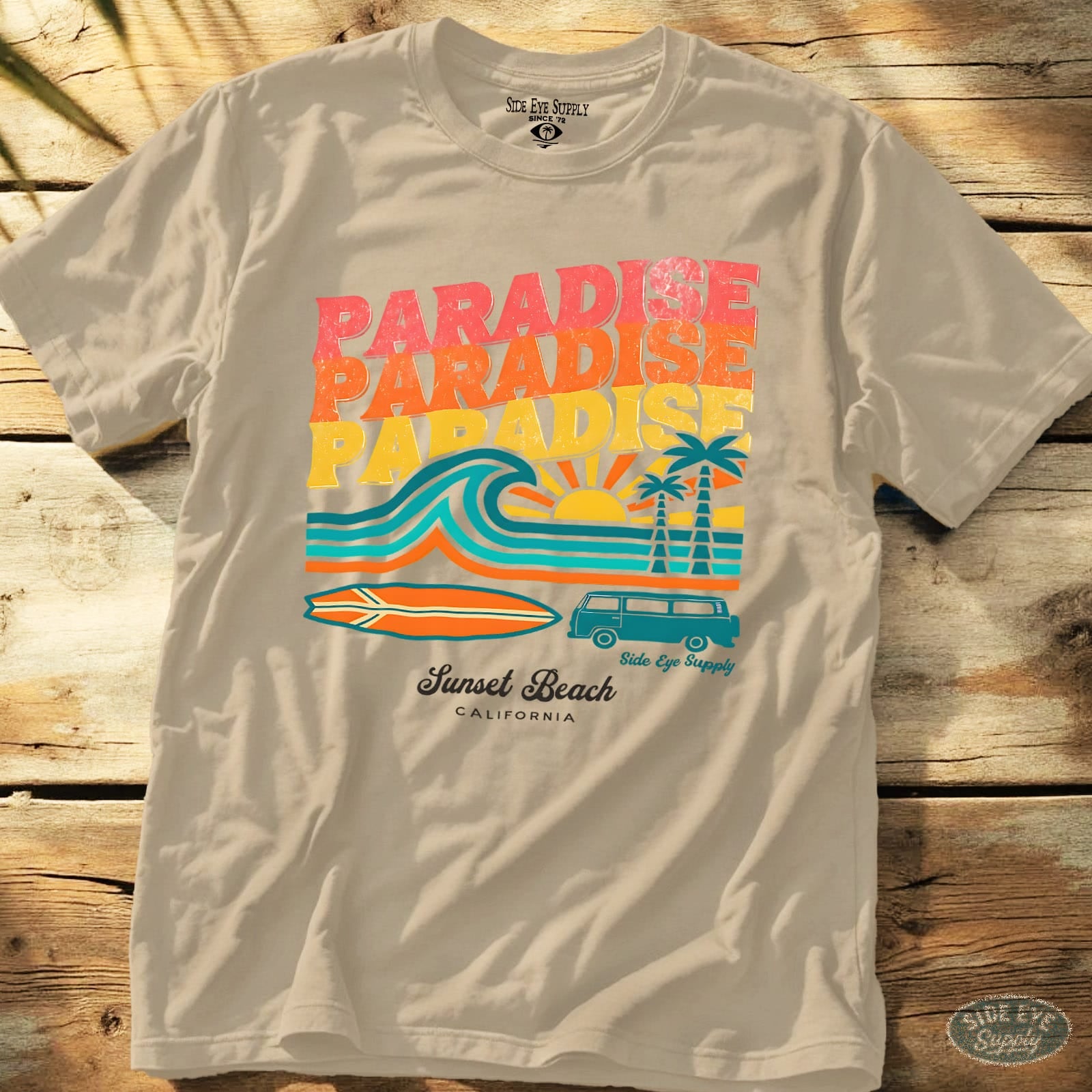 Paradise - Sunset Beach Tee Sand / S - by Side Eye Supply - Surf Beach Life Apparel