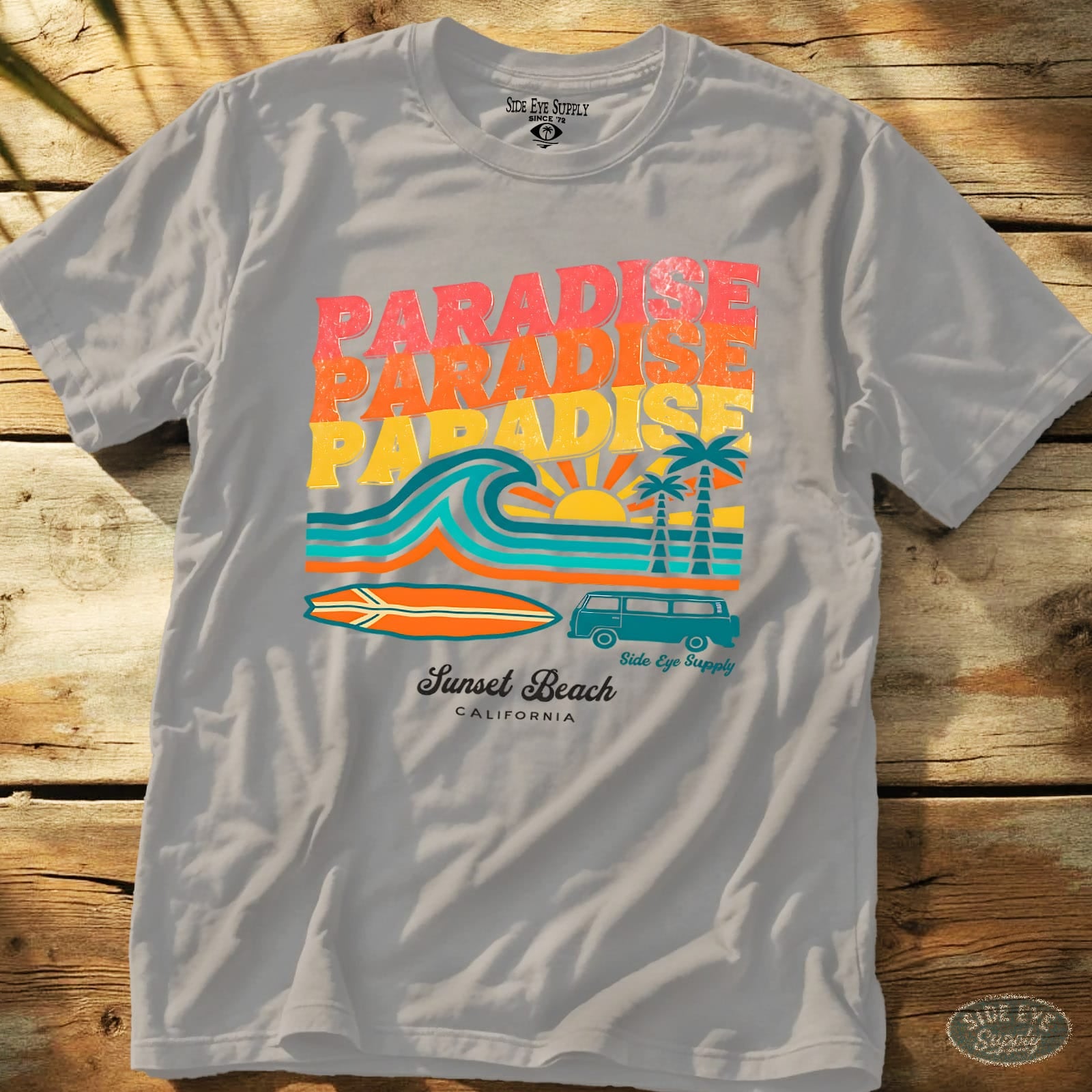 Paradise - Sunset Beach Tee Ice Grey / S - by Side Eye Supply - Surf Beach Life Apparel