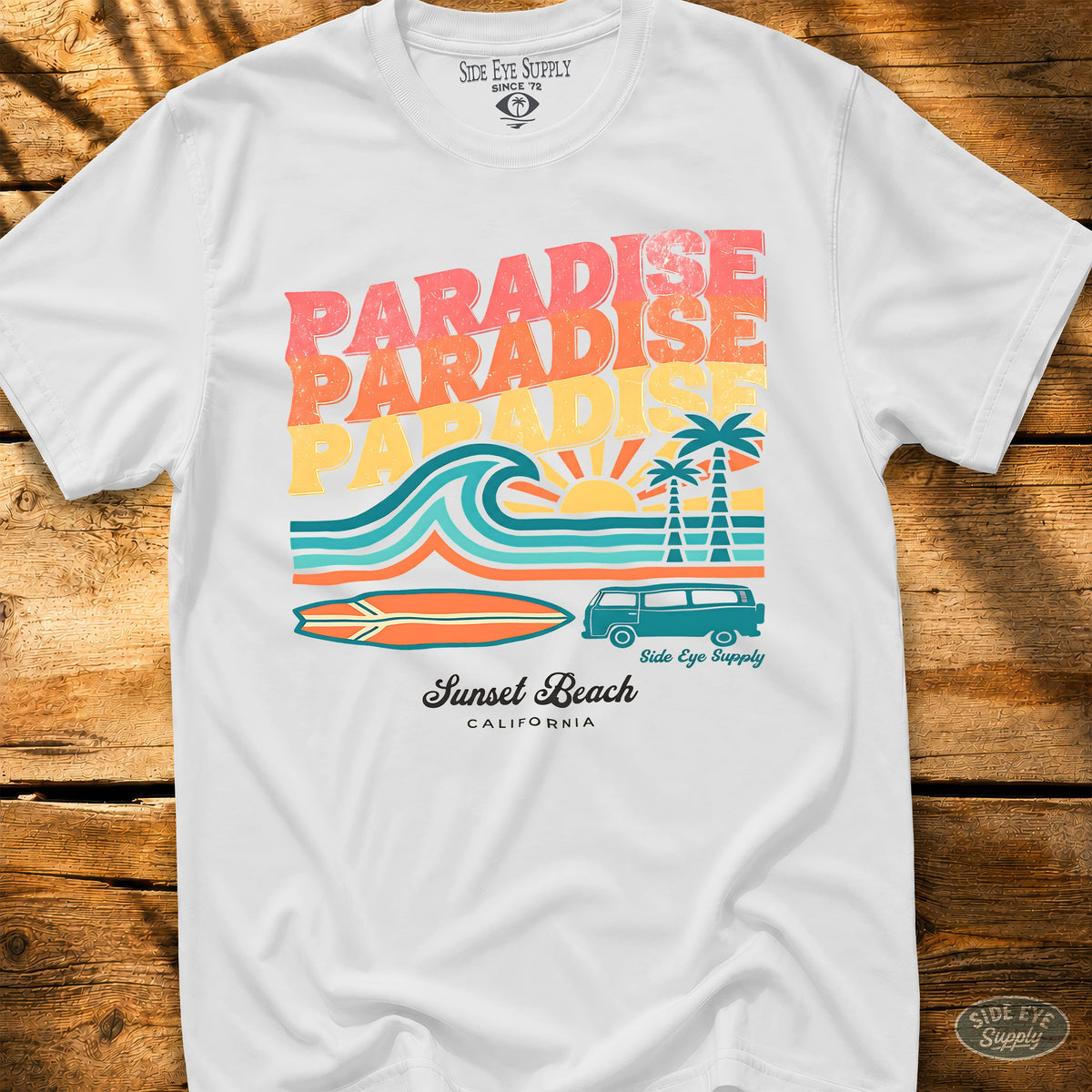 Paradise - Sunset Beach Tee White / S - by Side Eye Supply - Surf Beach Life Apparel