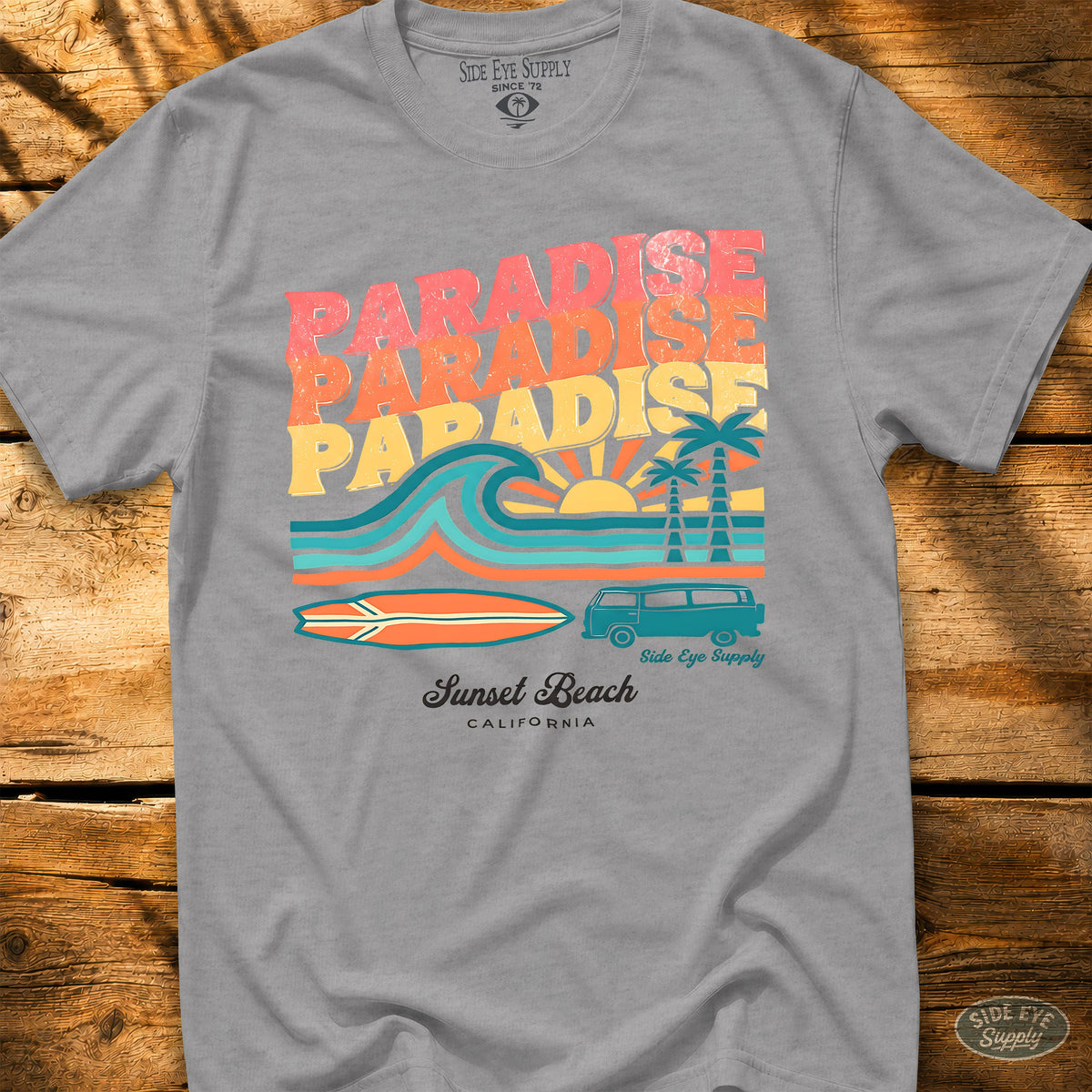 Paradise - Sunset Beach Tee Sport Grey / S - by Side Eye Supply - Surf Beach Life Apparel