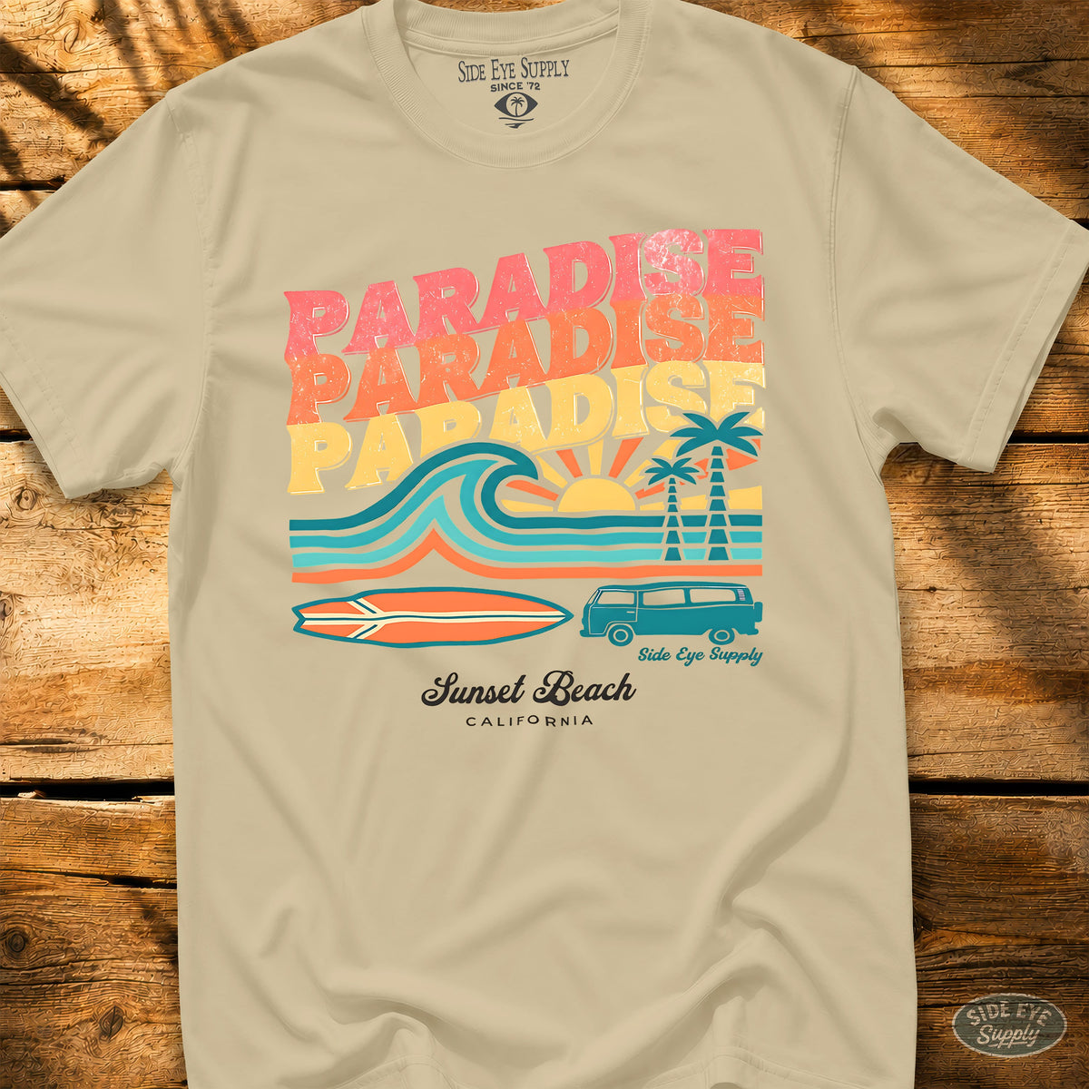Paradise - Sunset Beach Tee Sand / S - by Side Eye Supply - Surf Beach Life Apparel