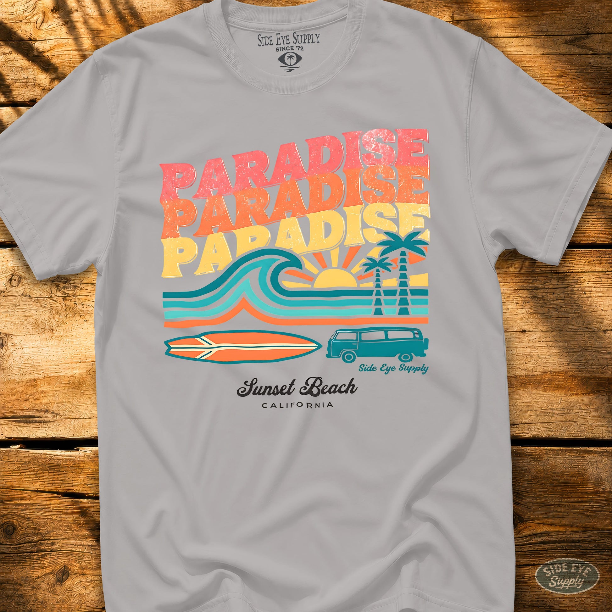 Paradise - Sunset Beach Tee Ice Grey / S - by Side Eye Supply - Surf Beach Life Apparel