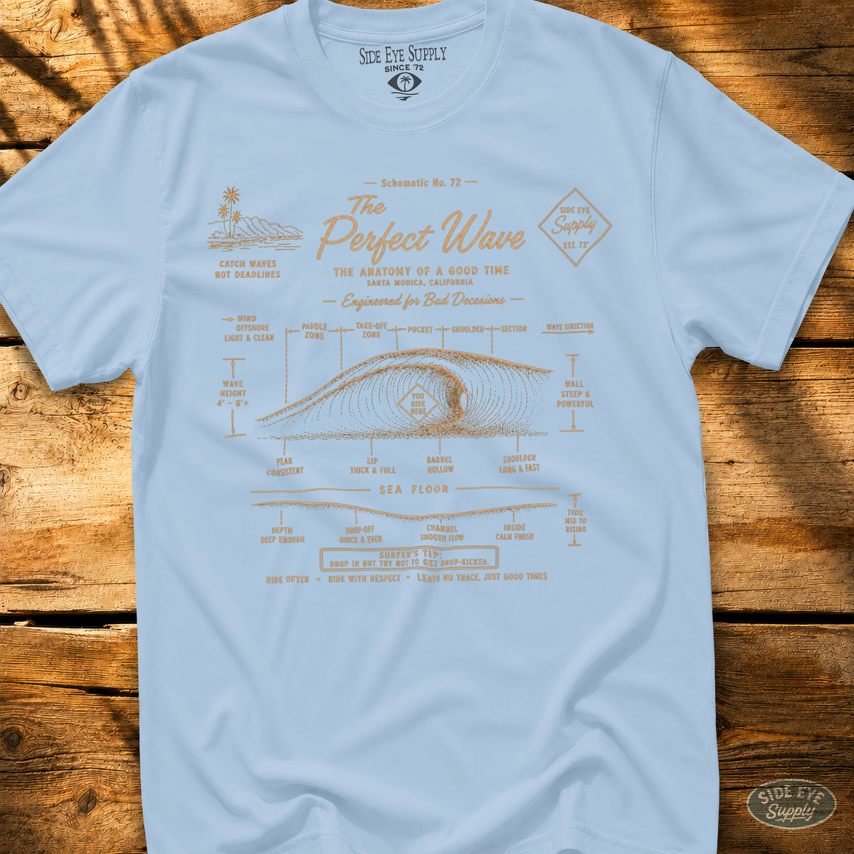 Perfect Wave Tee Light Blue / S - by Side Eye Supply - Surf Beach Life Apparel