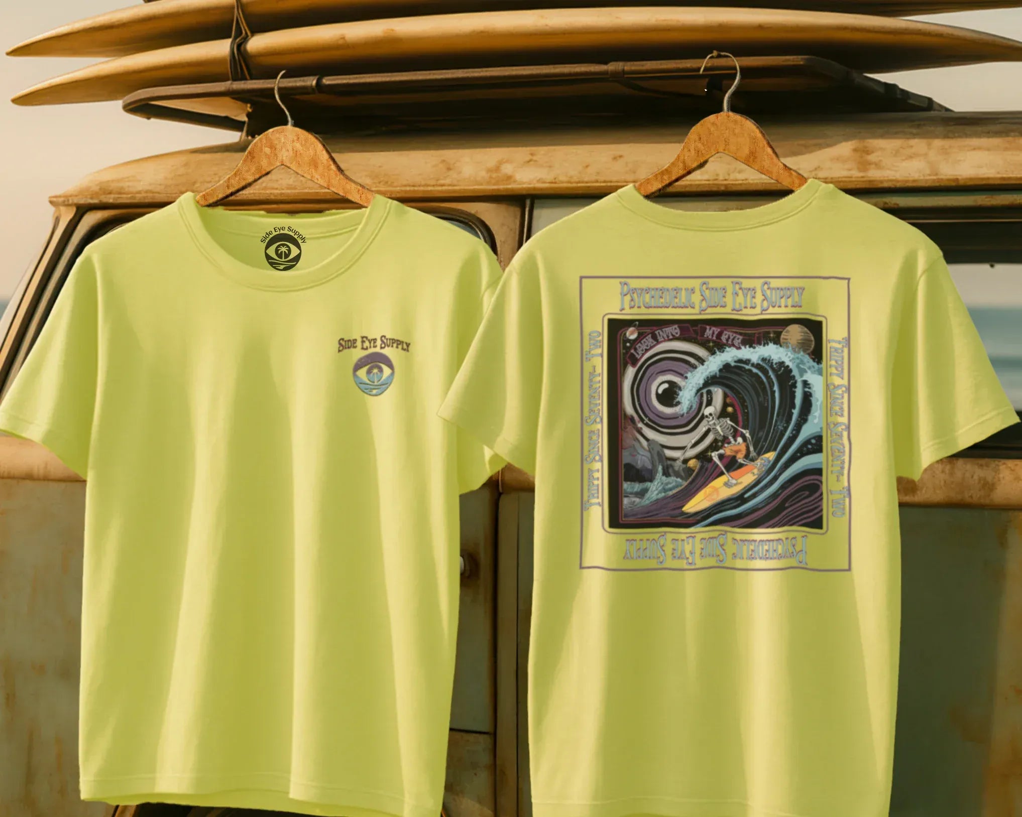 Psychedelic Side Eye Tee Cornsilk / S - by Side Eye Supply - Surf Beach Life Apparel