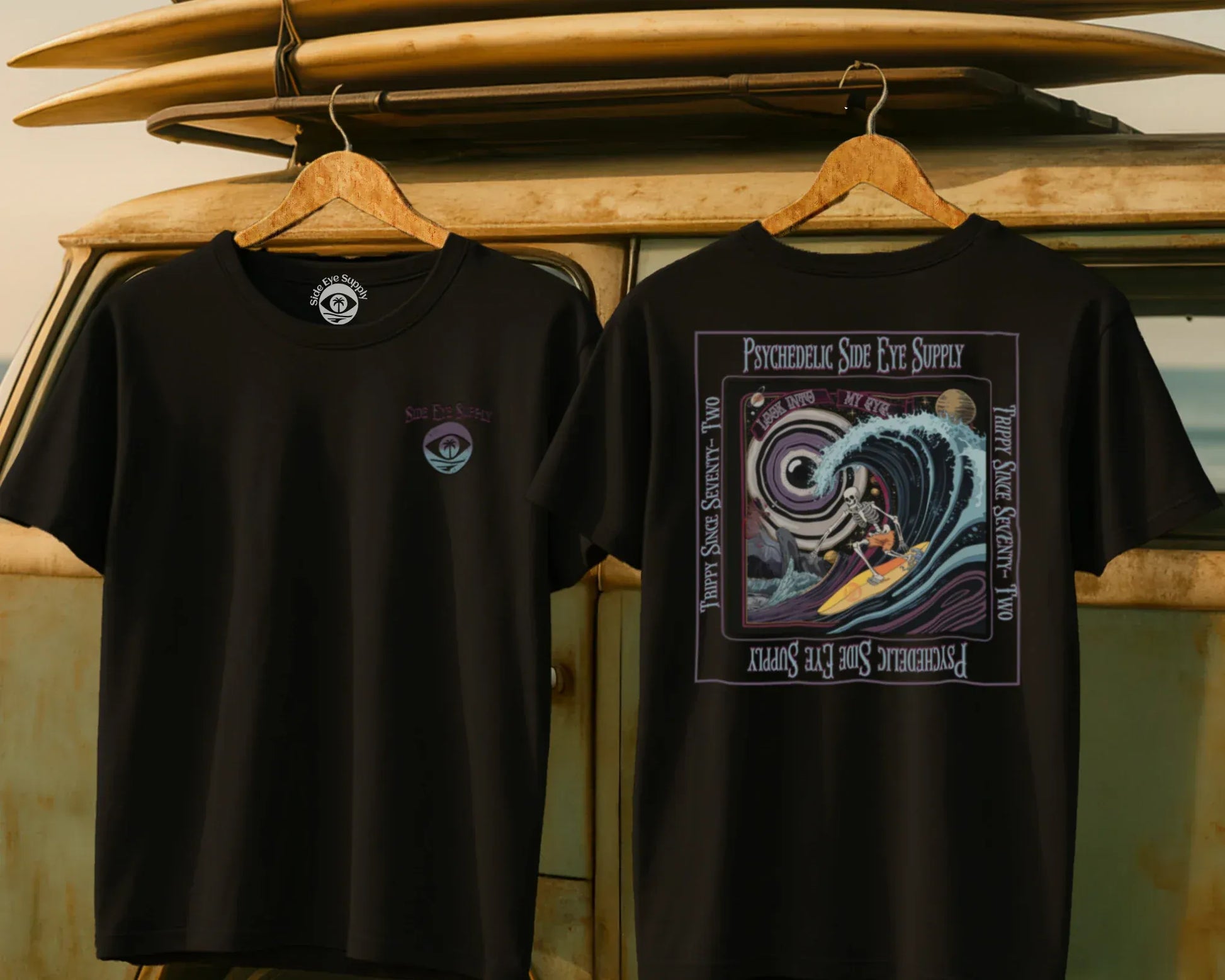 Psychedelic Side Eye Tee Black / S - by Side Eye Supply - Surf Beach Life Apparel
