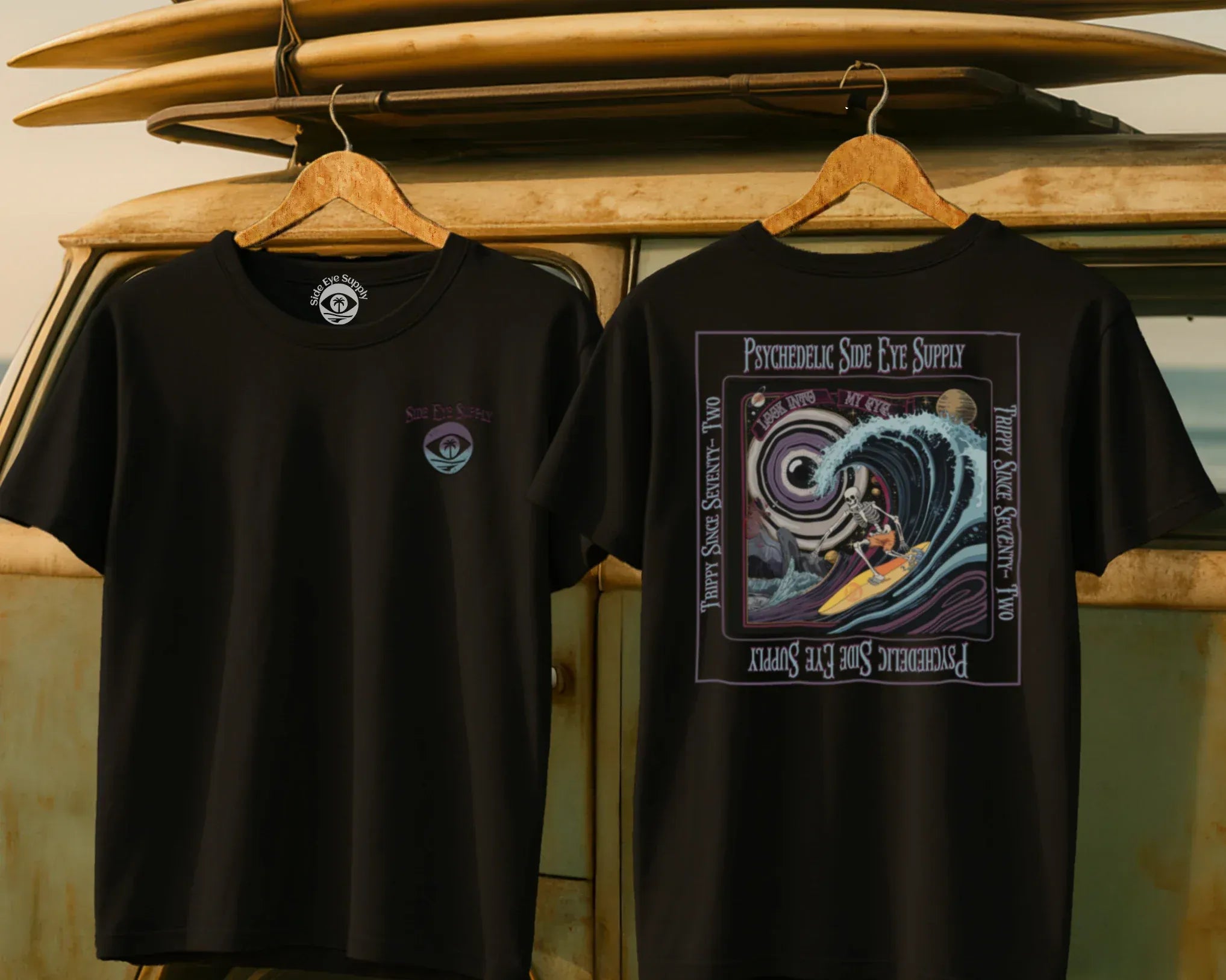 Psychedelic Side Eye Tee Black / S - by Side Eye Supply - Surf Beach Life Apparel