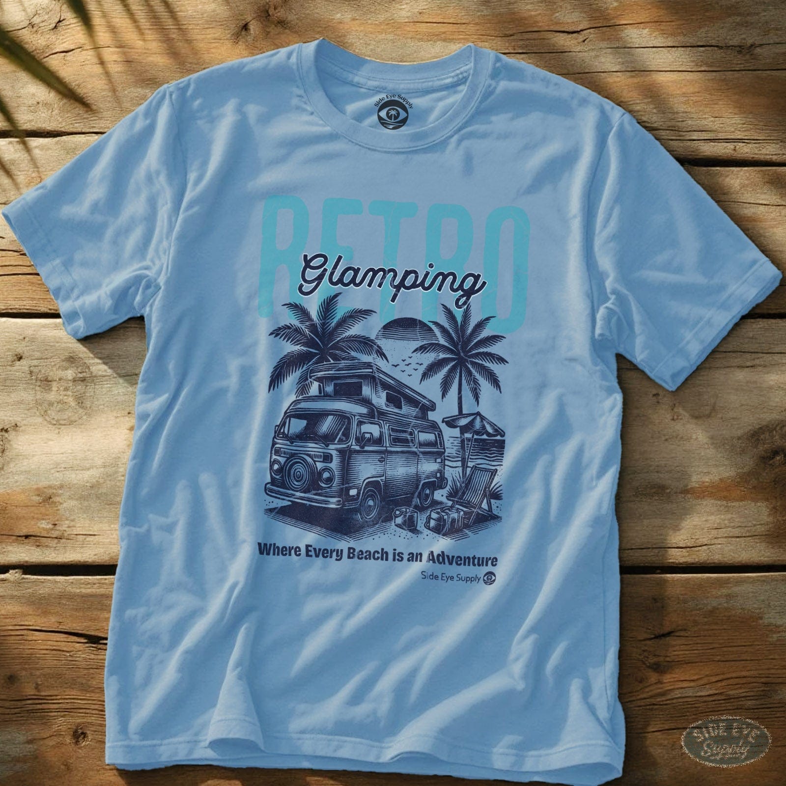 Retro Glamping Tee Light Blue / S - by Side Eye Supply - Surf Beach Life Apparel