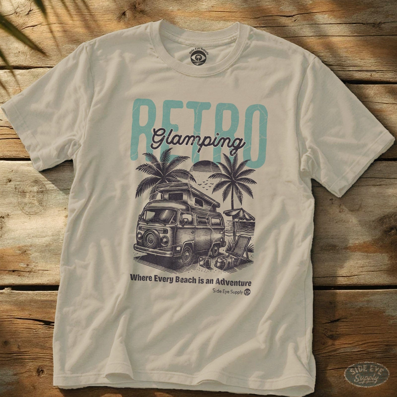 Retro Glamping Tee Natural / S - by Side Eye Supply - Surf Beach Life Apparel