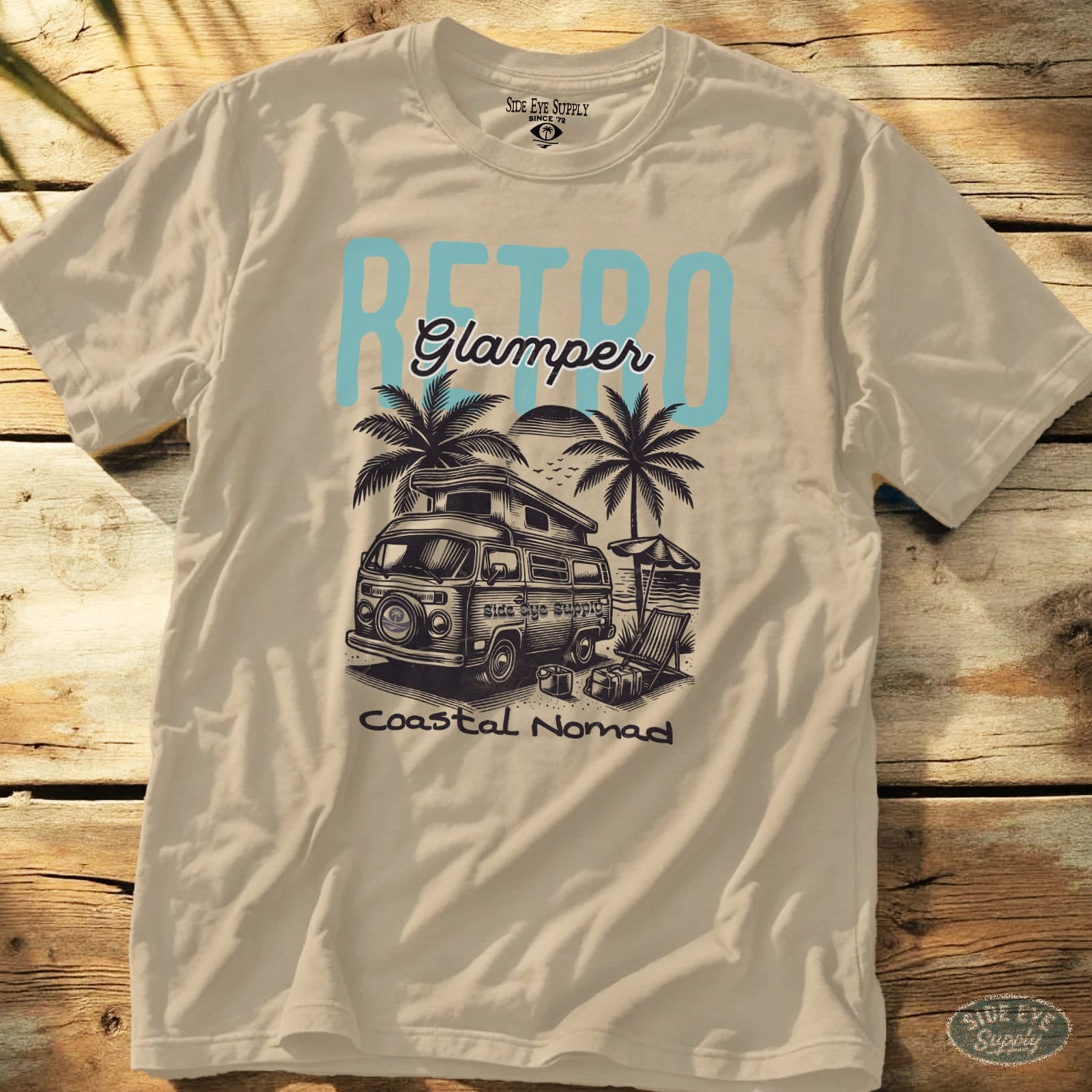 Retro Glamping Tee Sand / S - by Side Eye Supply - Surf Beach Life Apparel