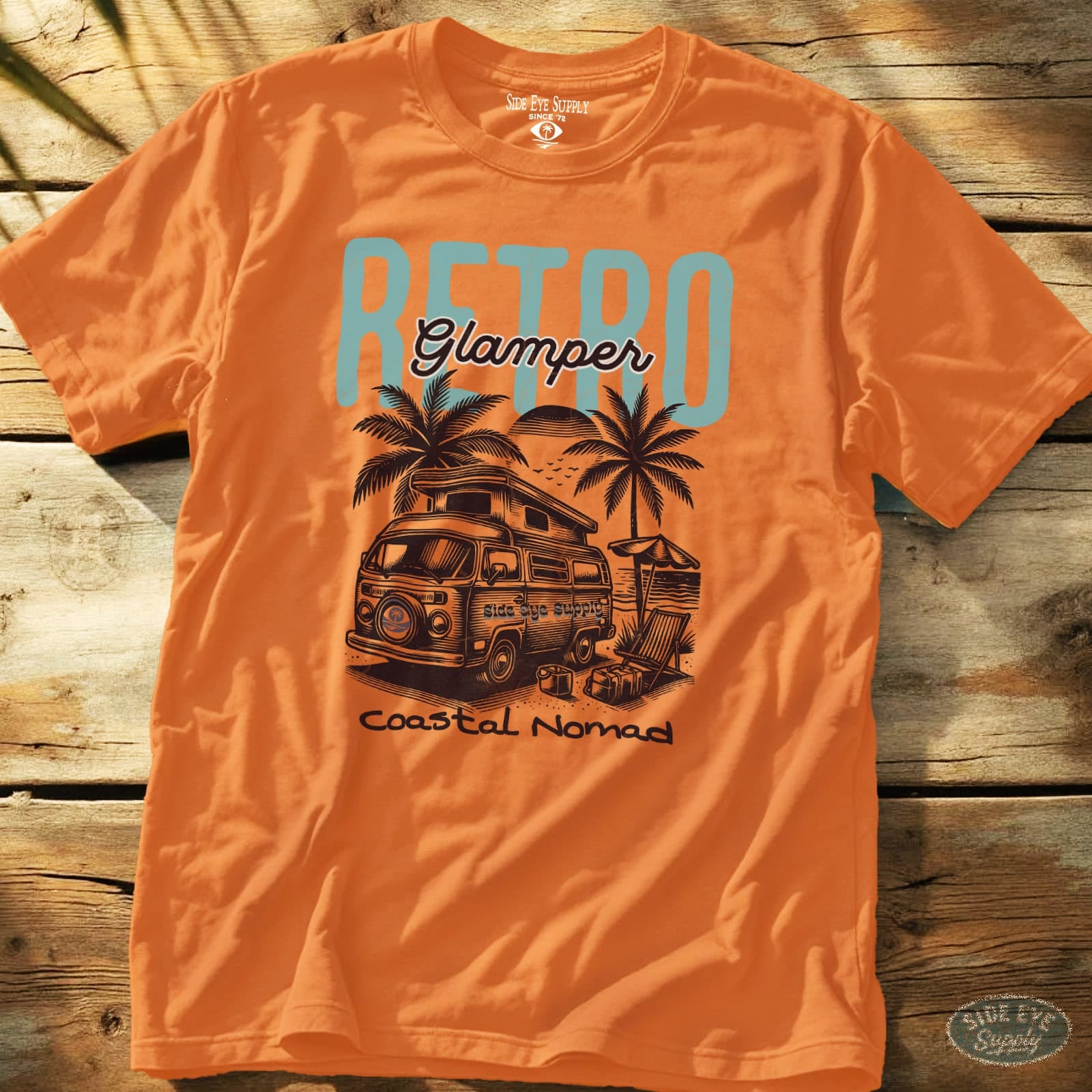 Retro Glamping Tee Orange / S - by Side Eye Supply - Surf Beach Life Apparel