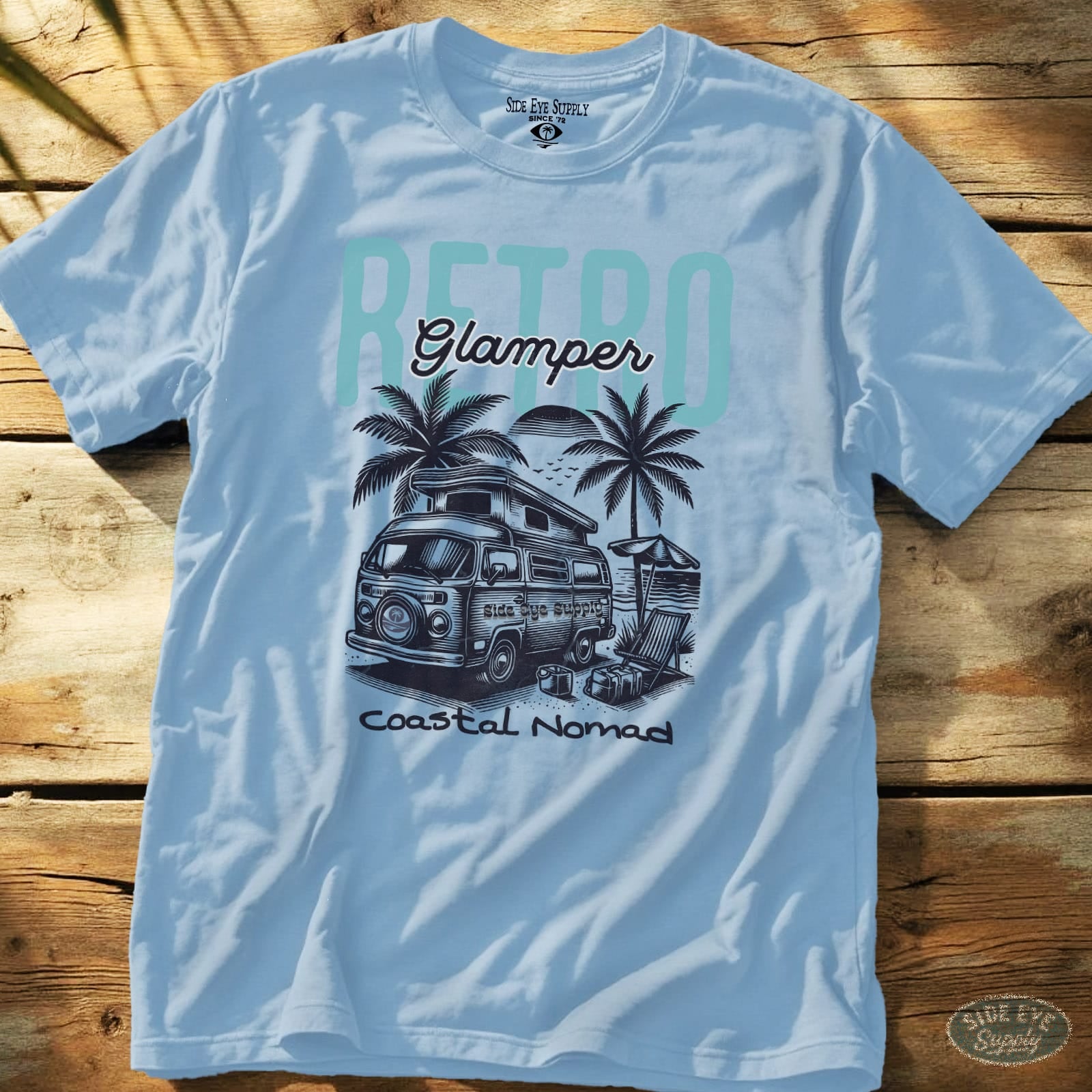 Retro Glamping Tee Light Blue / S - by Side Eye Supply - Surf Beach Life Apparel
