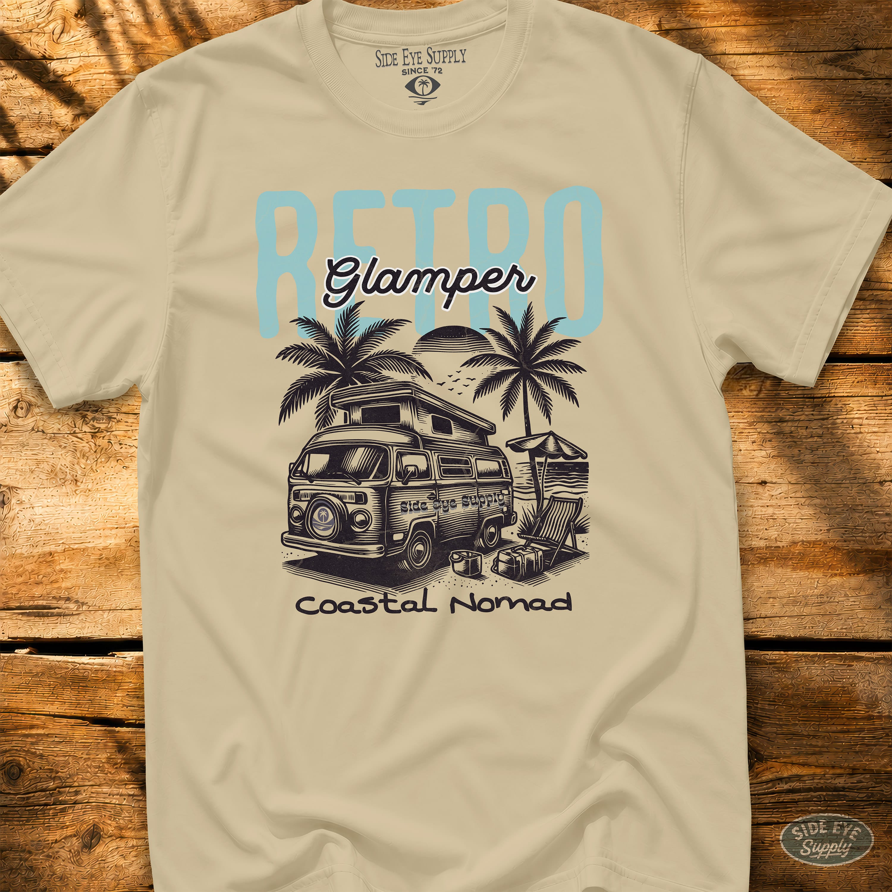 Retro Glamping Tee Sand / S - by Side Eye Supply - Surf Beach Life Apparel