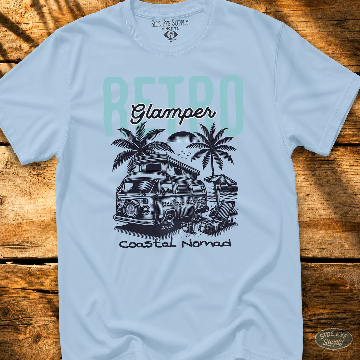 Retro Glamping Tee Light Blue / S - by Side Eye Supply - Surf Beach Life Apparel