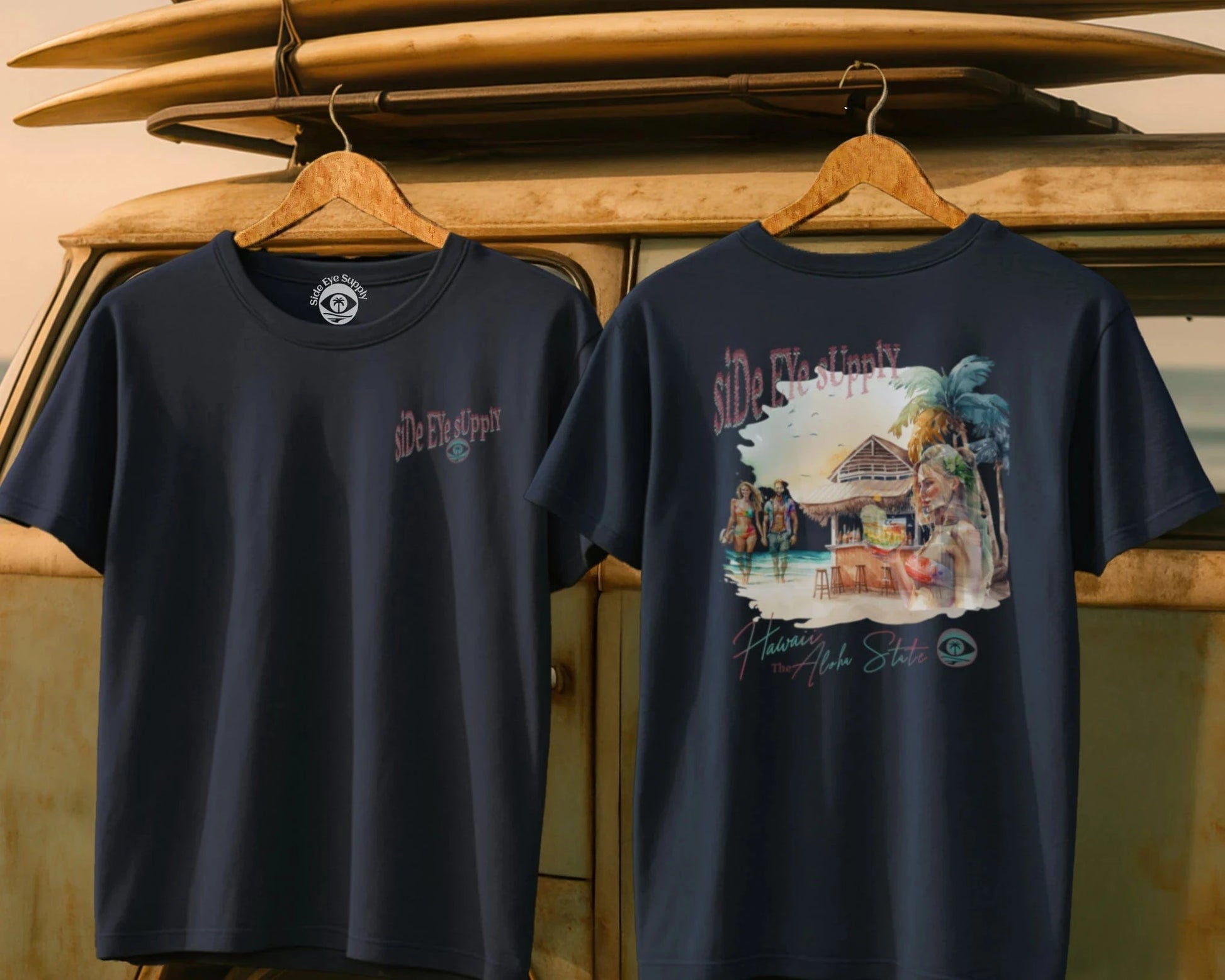 Retro Hawaii - T-Shirt Navy / S - by Side Eye Supply - Surf Beach Life Apparel