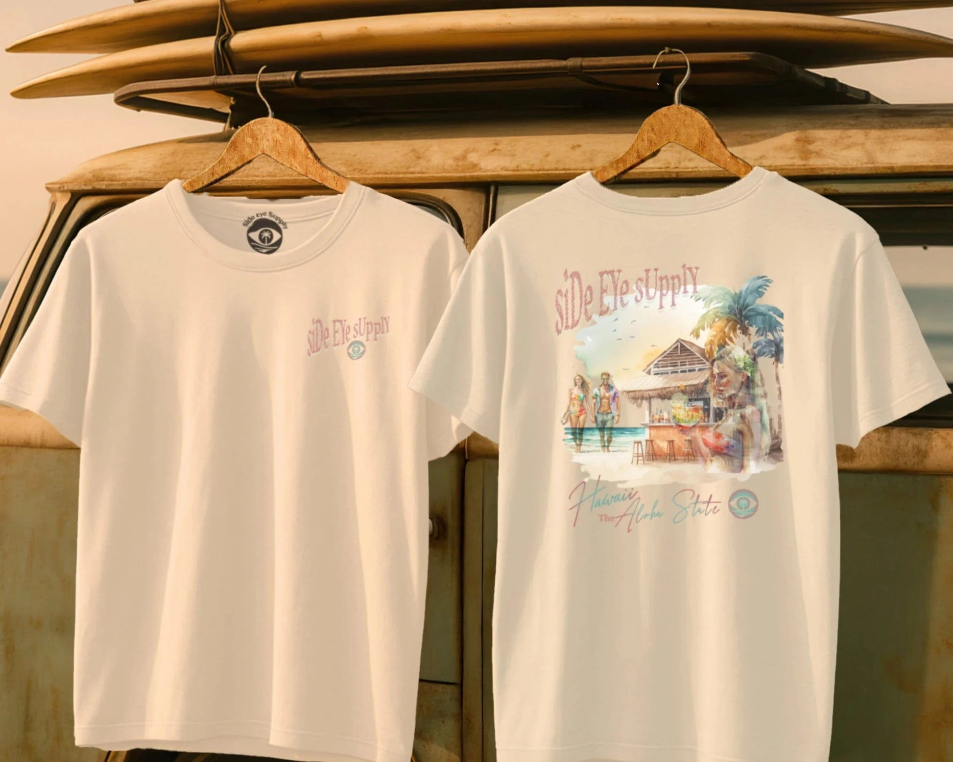 Retro Hawaii - T-Shirt Natural / S - by Side Eye Supply - Surf Beach Life Apparel