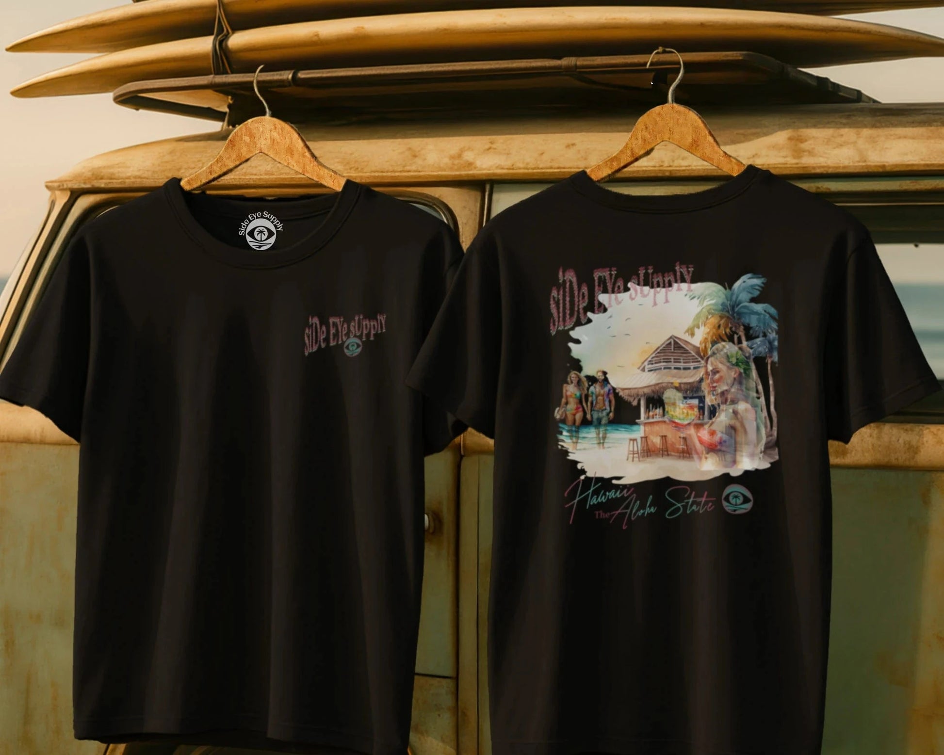 Retro Hawaii - T-Shirt Black / S - by Side Eye Supply - Surf Beach Life Apparel