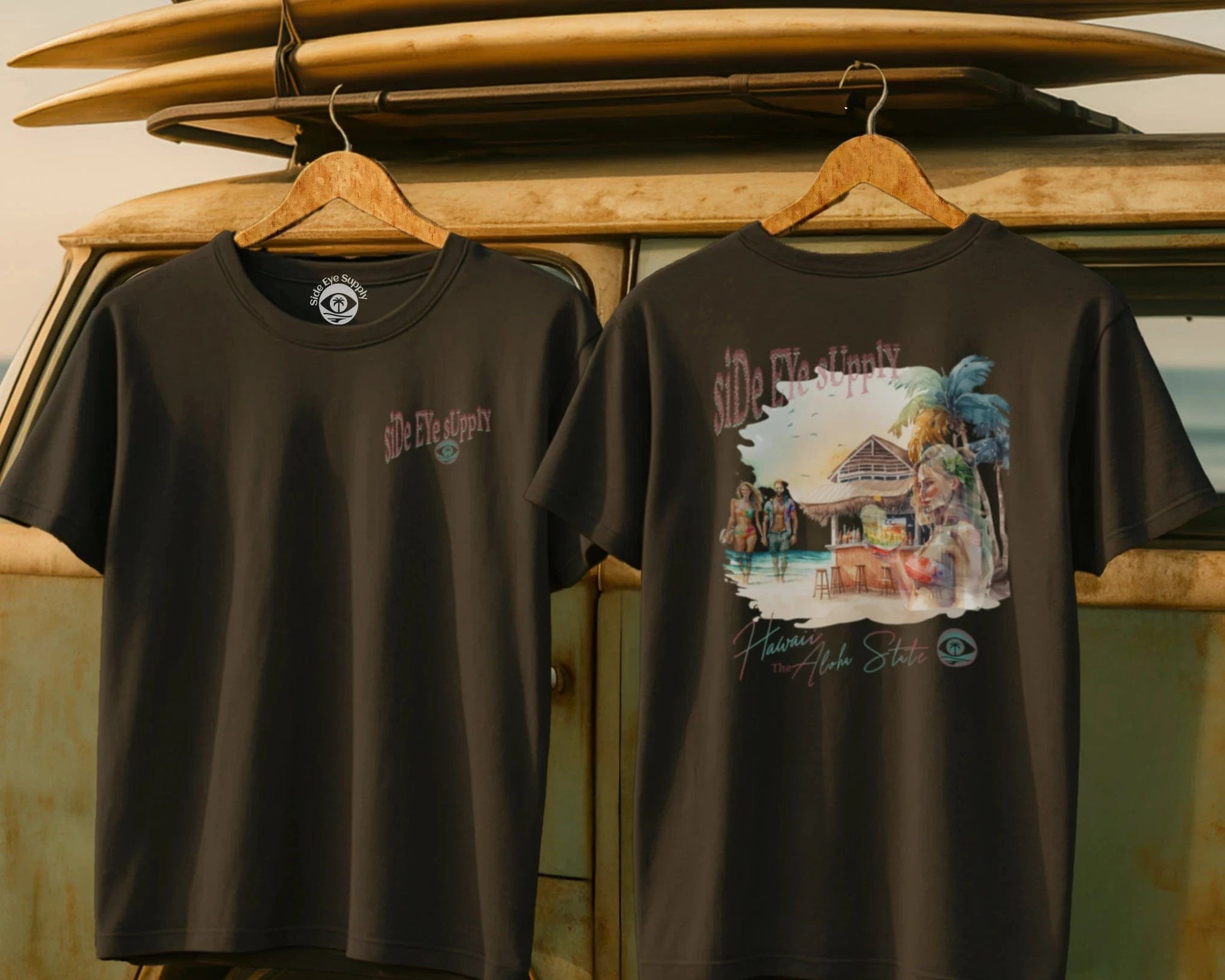 Retro Hawaii - T-Shirt Charcoal / S - by Side Eye Supply - Surf Beach Life Apparel