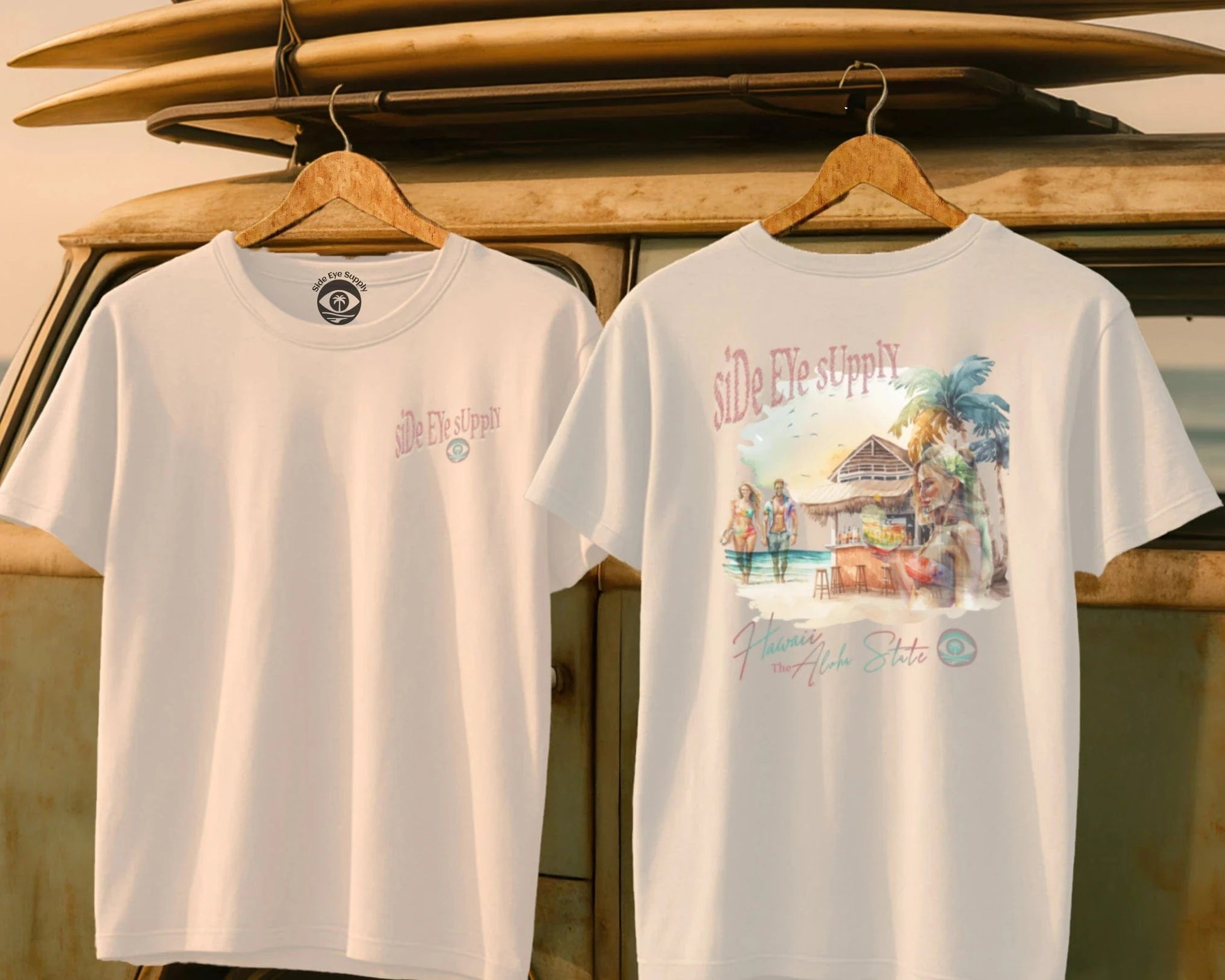 Retro Hawaii - T-Shirt White / S - by Side Eye Supply - Surf Beach Life Apparel