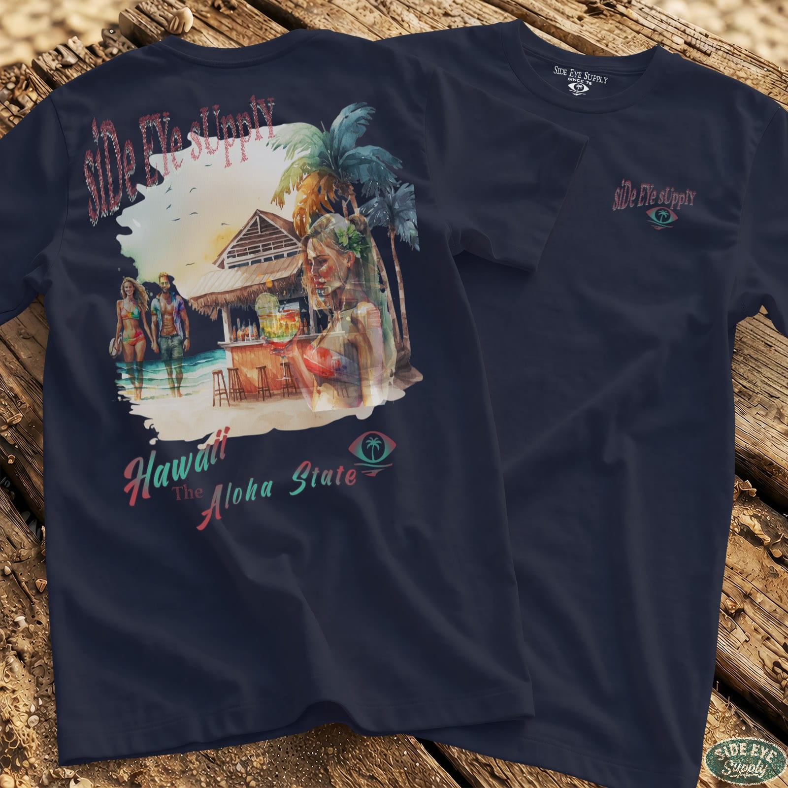 Retro Hawaii Tee Navy / S - by Side Eye Supply - Surf Beach Life Apparel