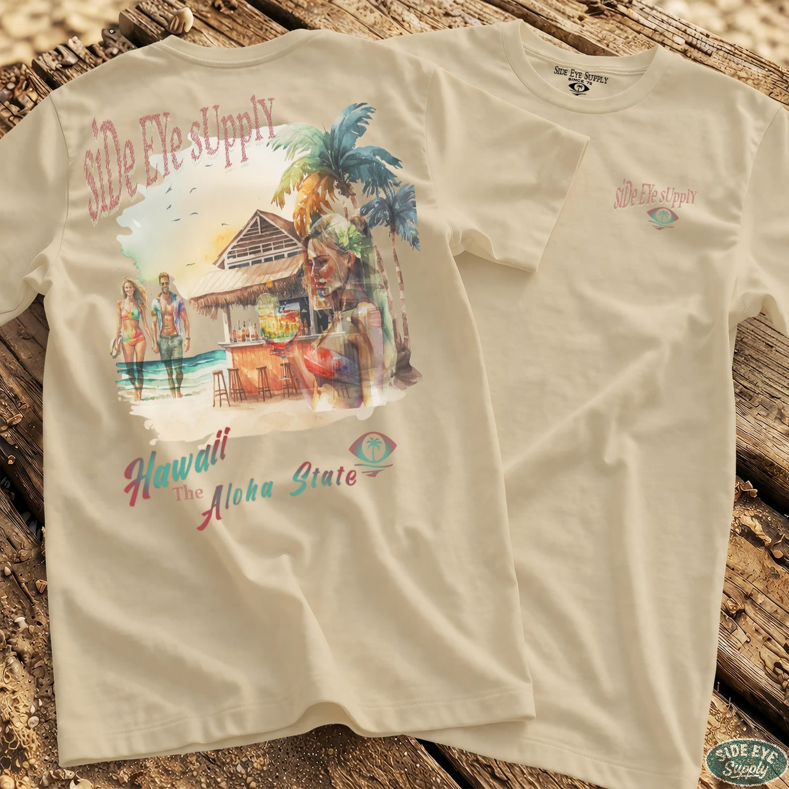 Retro Hawaii Tee Natural / S - by Side Eye Supply - Surf Beach Life Apparel