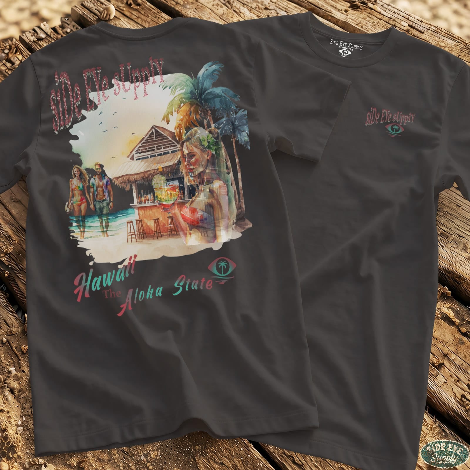 Retro Hawaii Tee Charcoal / S - by Side Eye Supply - Surf Beach Life Apparel