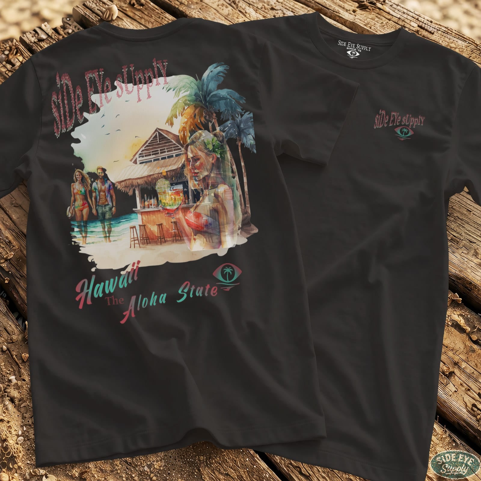 Retro Hawaii Tee Black / S - by Side Eye Supply - Surf Beach Life Apparel