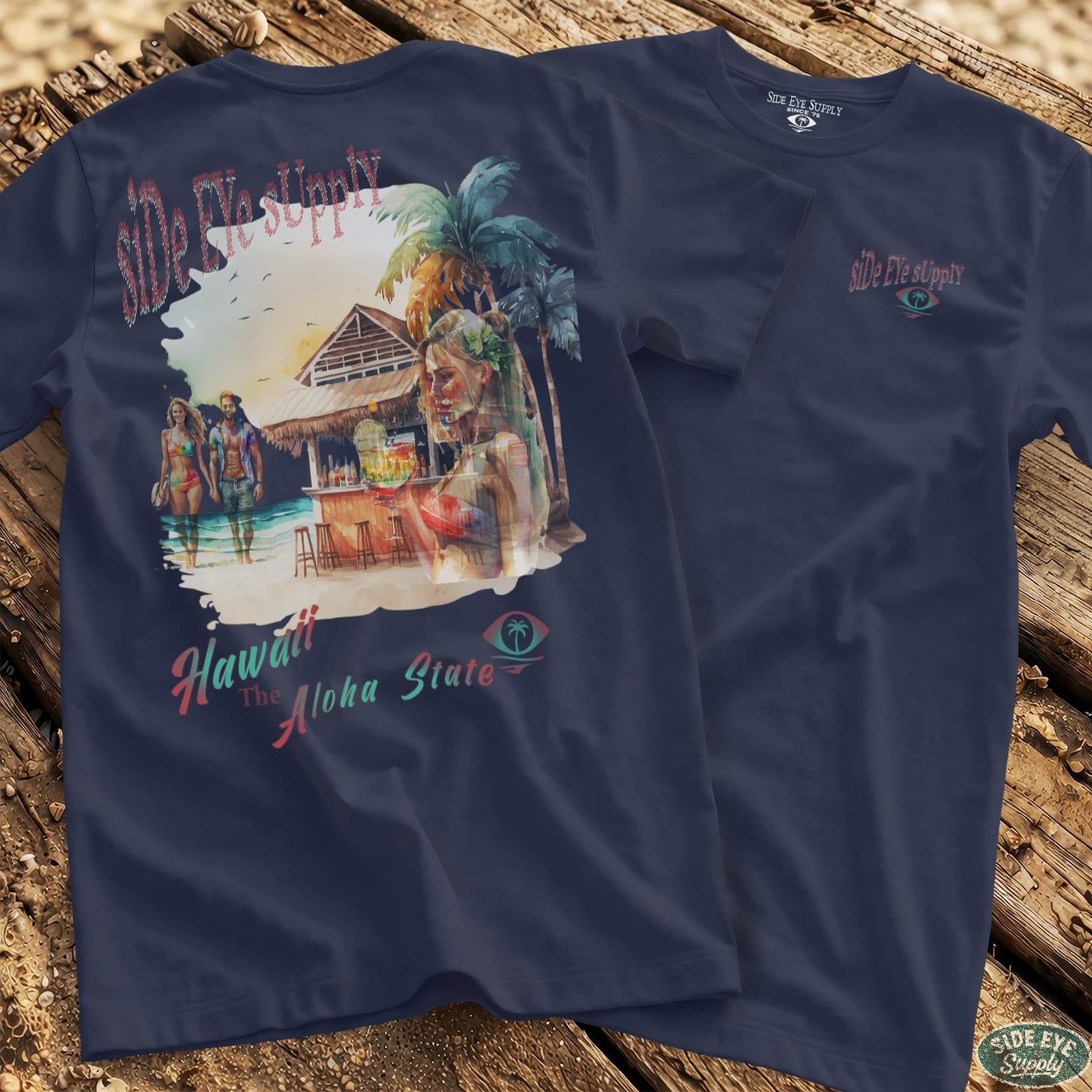 Retro Hawaii Tee Navy / S - by Side Eye Supply - Surf Beach Life Apparel