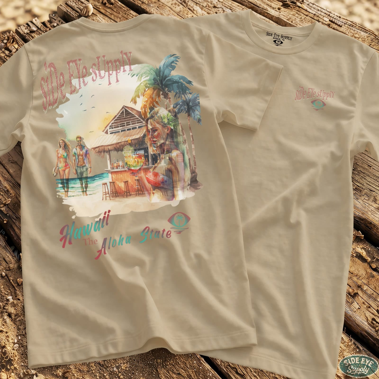 Retro Hawaii Tee Natural / S - by Side Eye Supply - Surf Beach Life Apparel