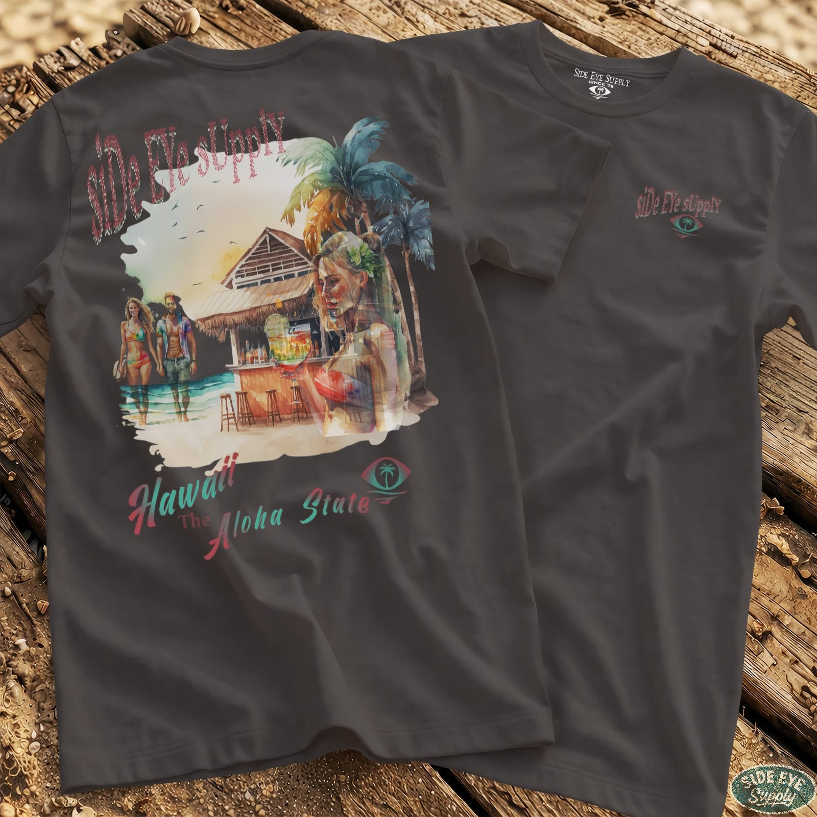 Retro Hawaii Tee Charcoal / S - by Side Eye Supply - Surf Beach Life Apparel