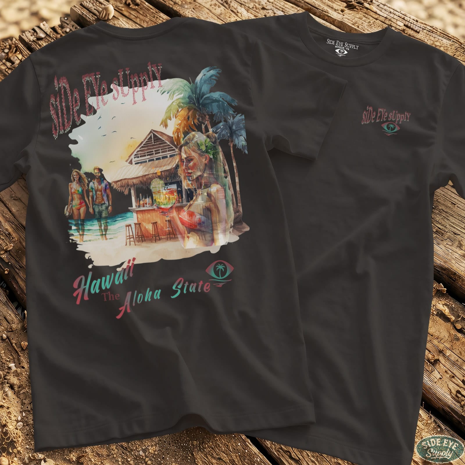 Retro Hawaii Tee Black / S - by Side Eye Supply - Surf Beach Life Apparel
