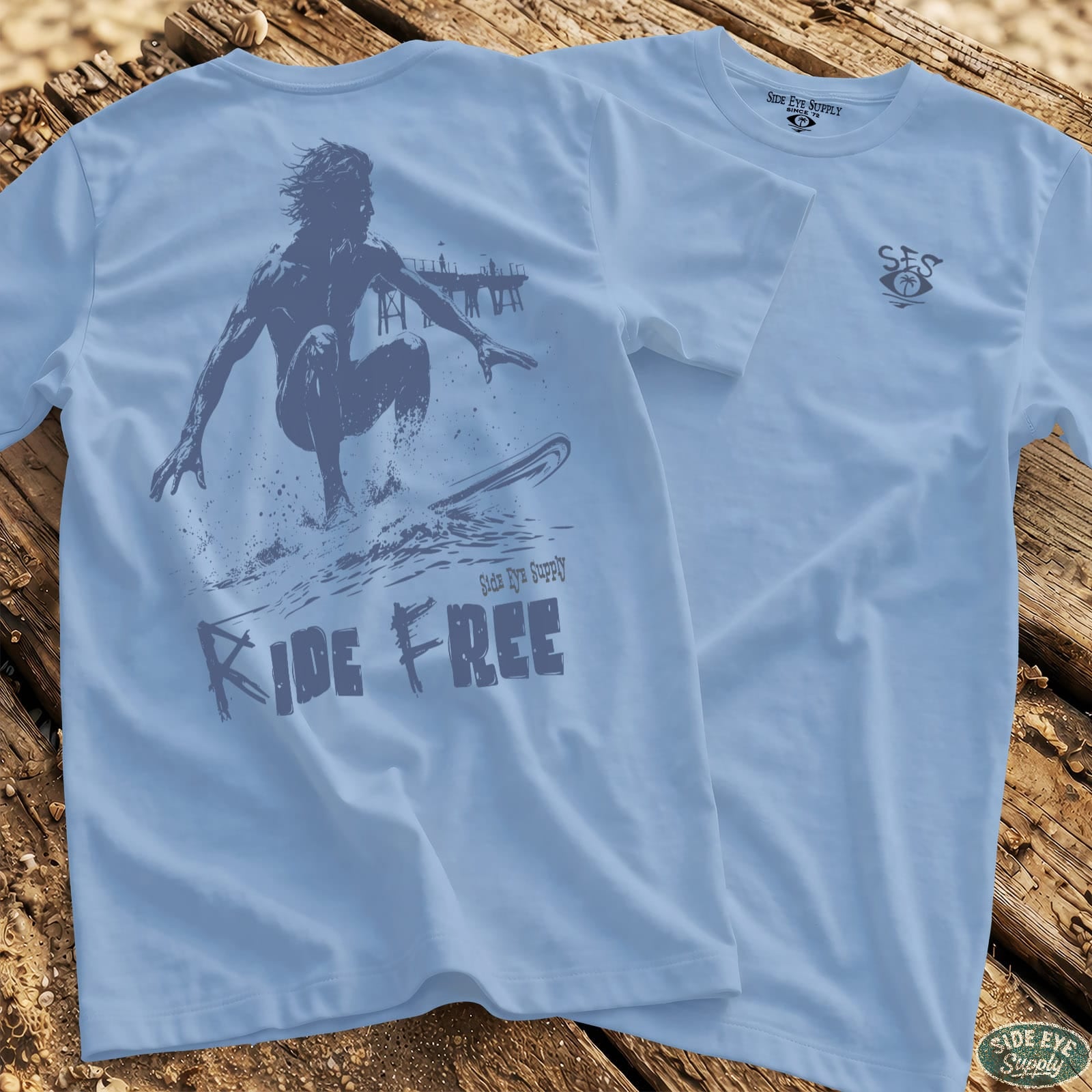 Ride Free Tee Light Blue / S - by Side Eye Supply - Surf Beach Life Apparel