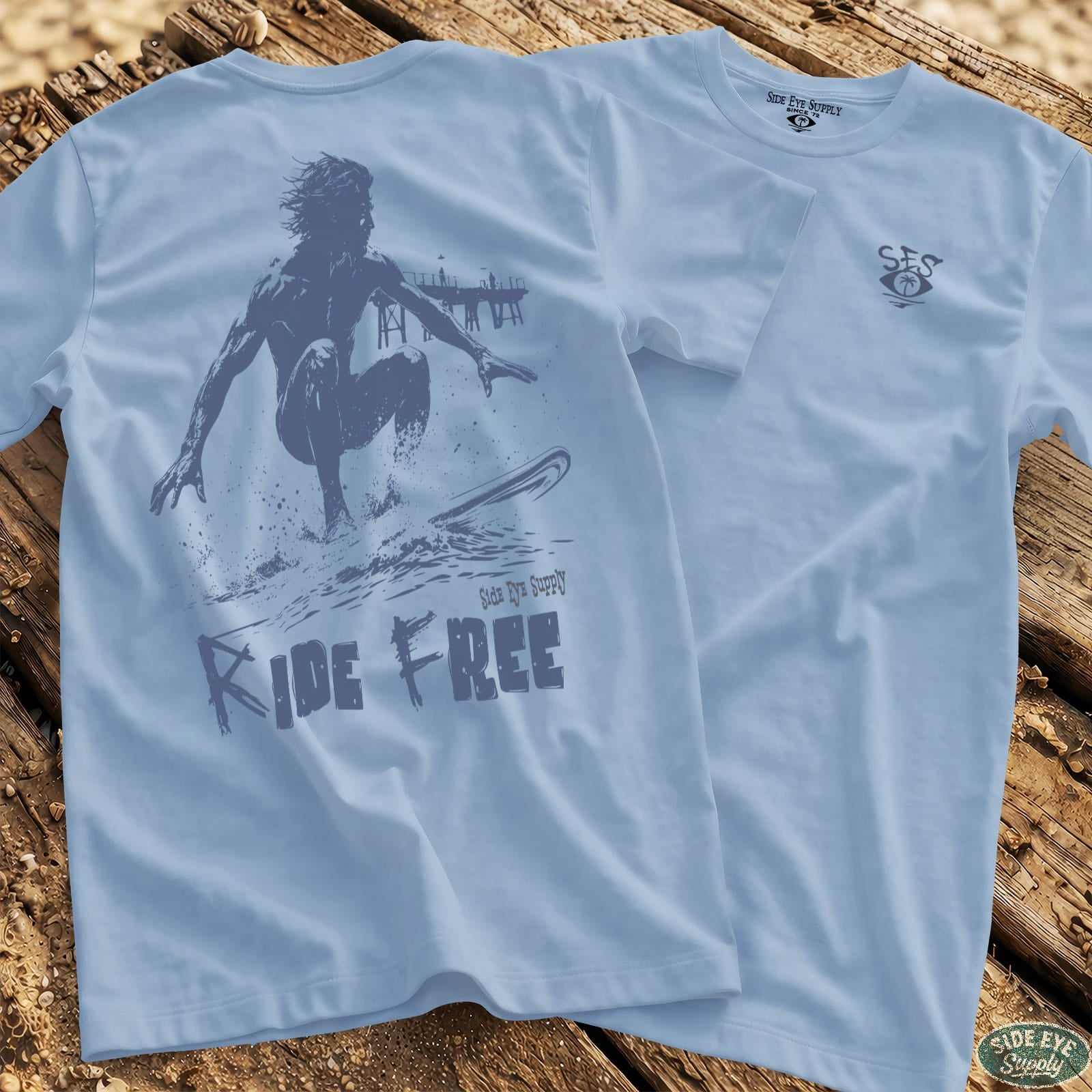 Ride Free Tee Light Blue / S - by Side Eye Supply - Surf Beach Life Apparel