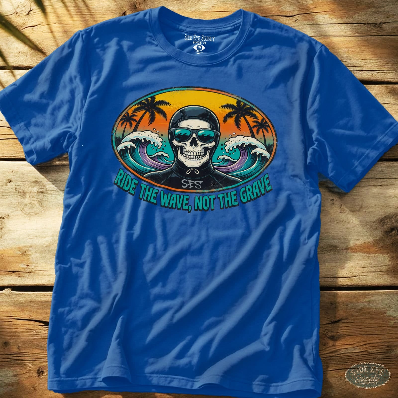Ride the Wave Tee Royal / S - by Side Eye Supply - Surf Beach Life Apparel