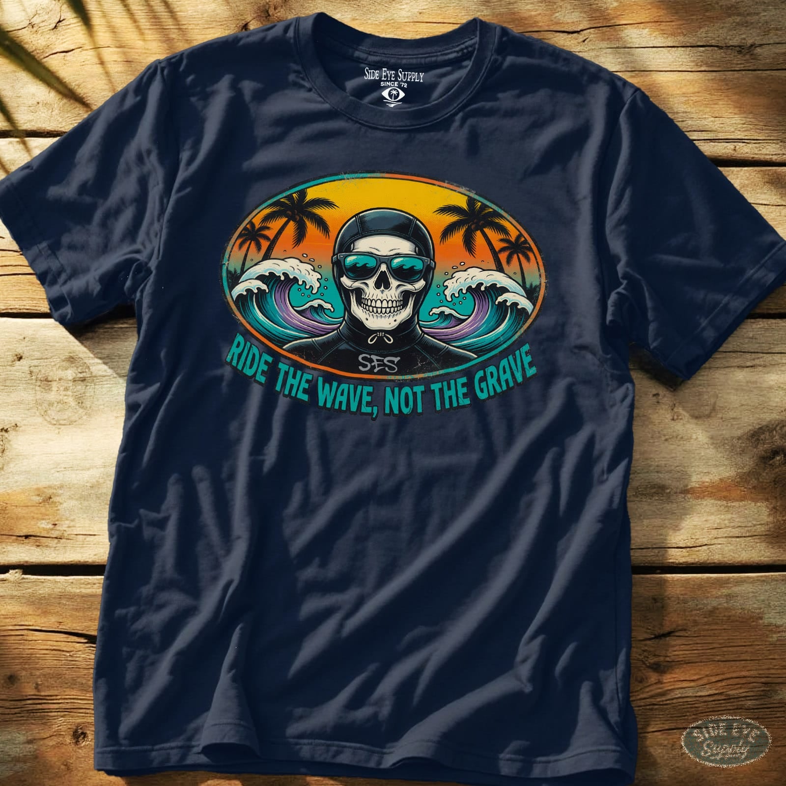 Ride the Wave Tee Navy / S - by Side Eye Supply - Surf Beach Life Apparel