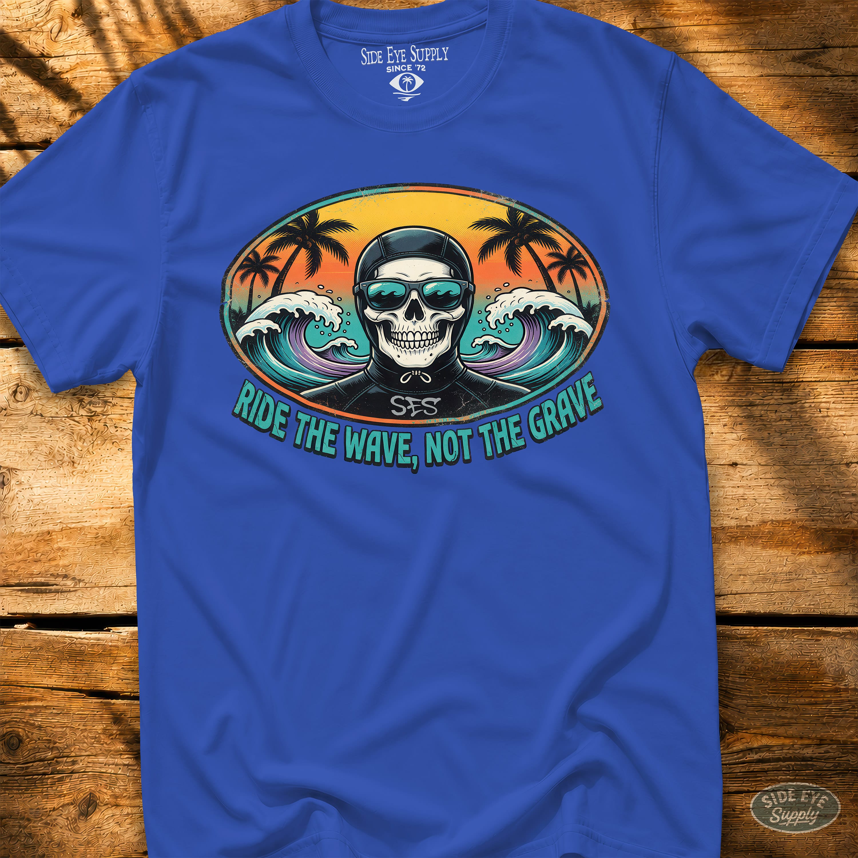 Ride the Wave Tee Royal / S - by Side Eye Supply - Surf Beach Life Apparel