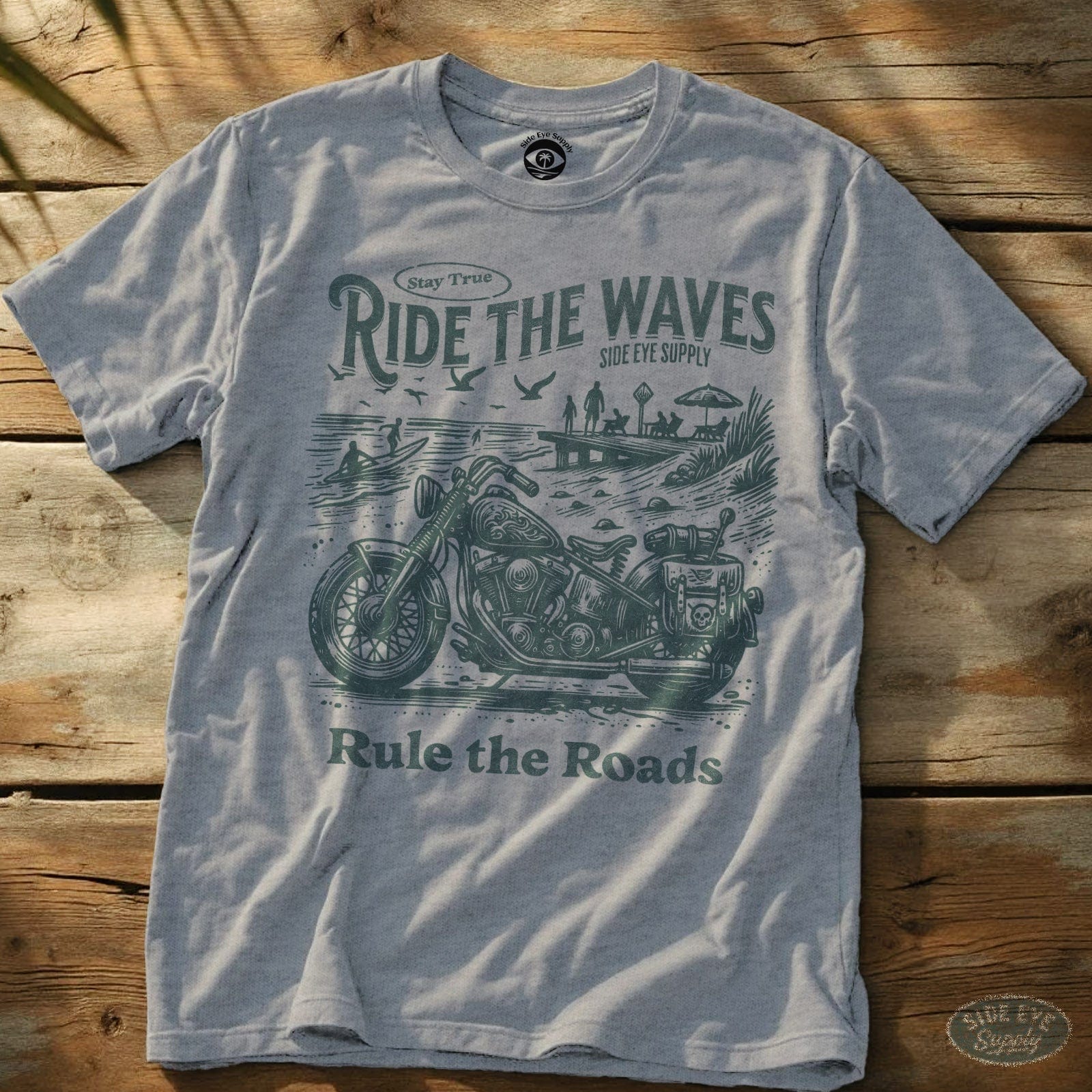Ride the Waves Rule the Roads T-Shirt Sport Grey / S - by Side Eye Supply - Surf Beach Life Apparel
