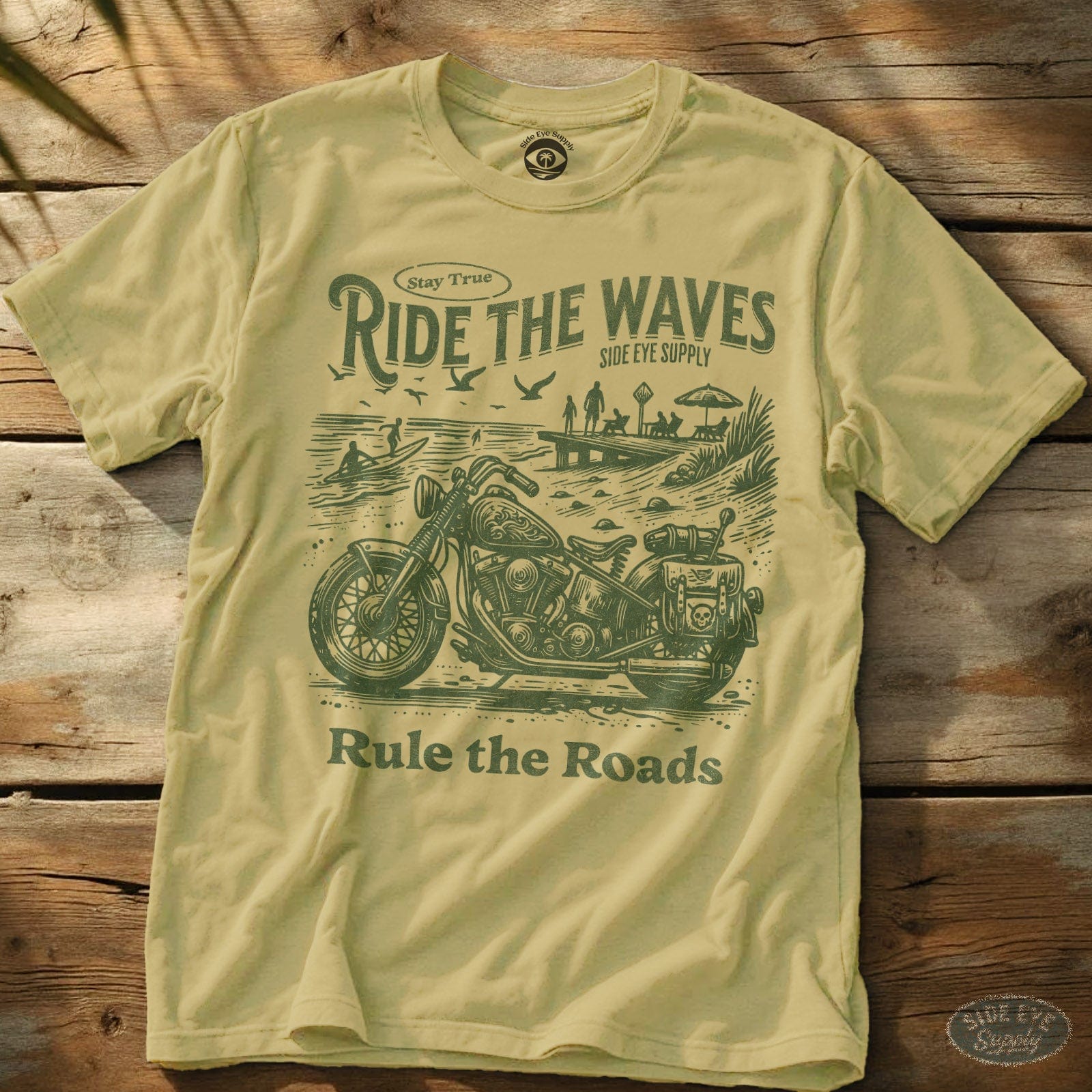 Ride the Waves Rule the Roads T-Shirt Cornsilk / S - by Side Eye Supply - Surf Beach Life Apparel