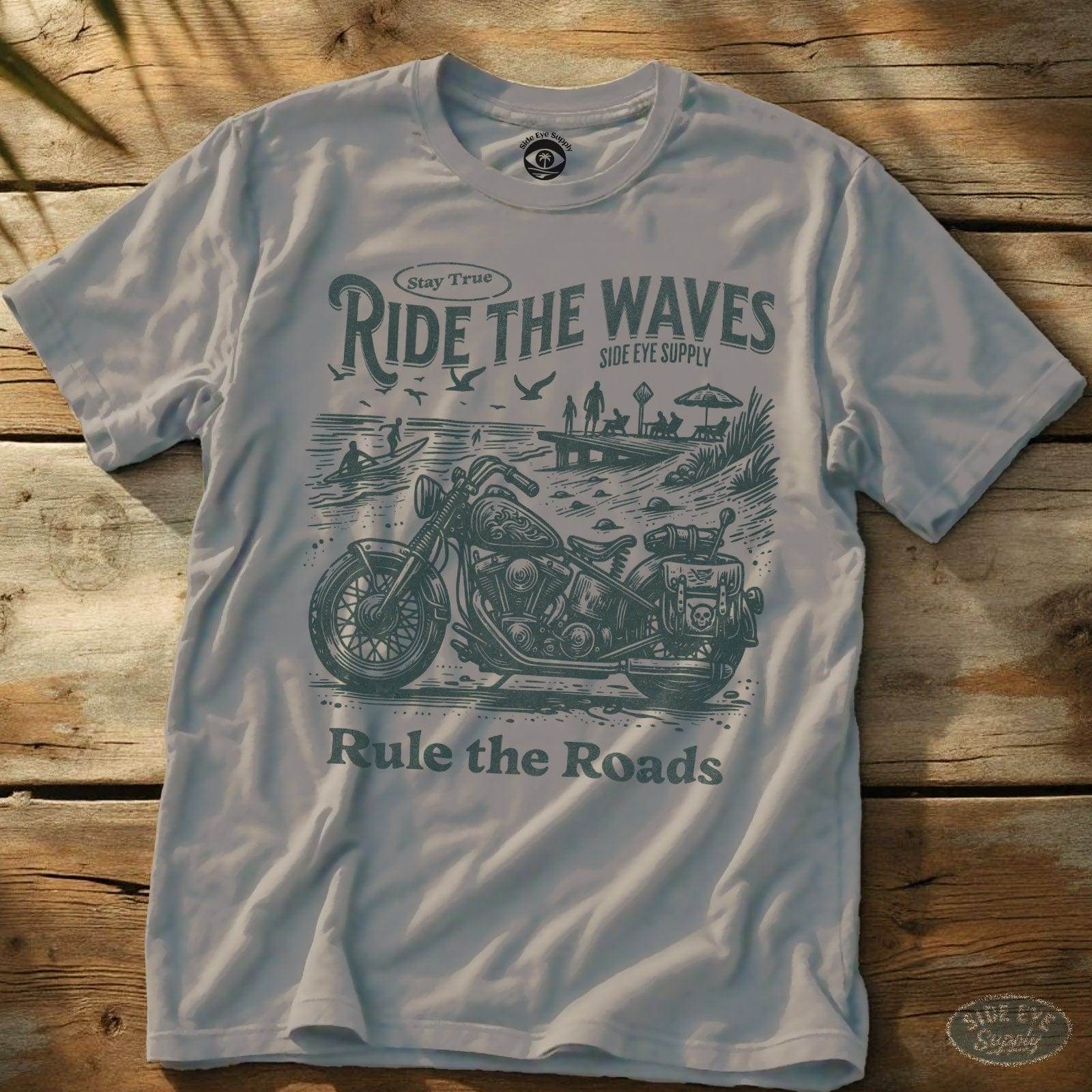 Ride the Waves Rule the Roads T-Shirt Ice Grey / S - by Side Eye Supply - Surf Beach Life Apparel