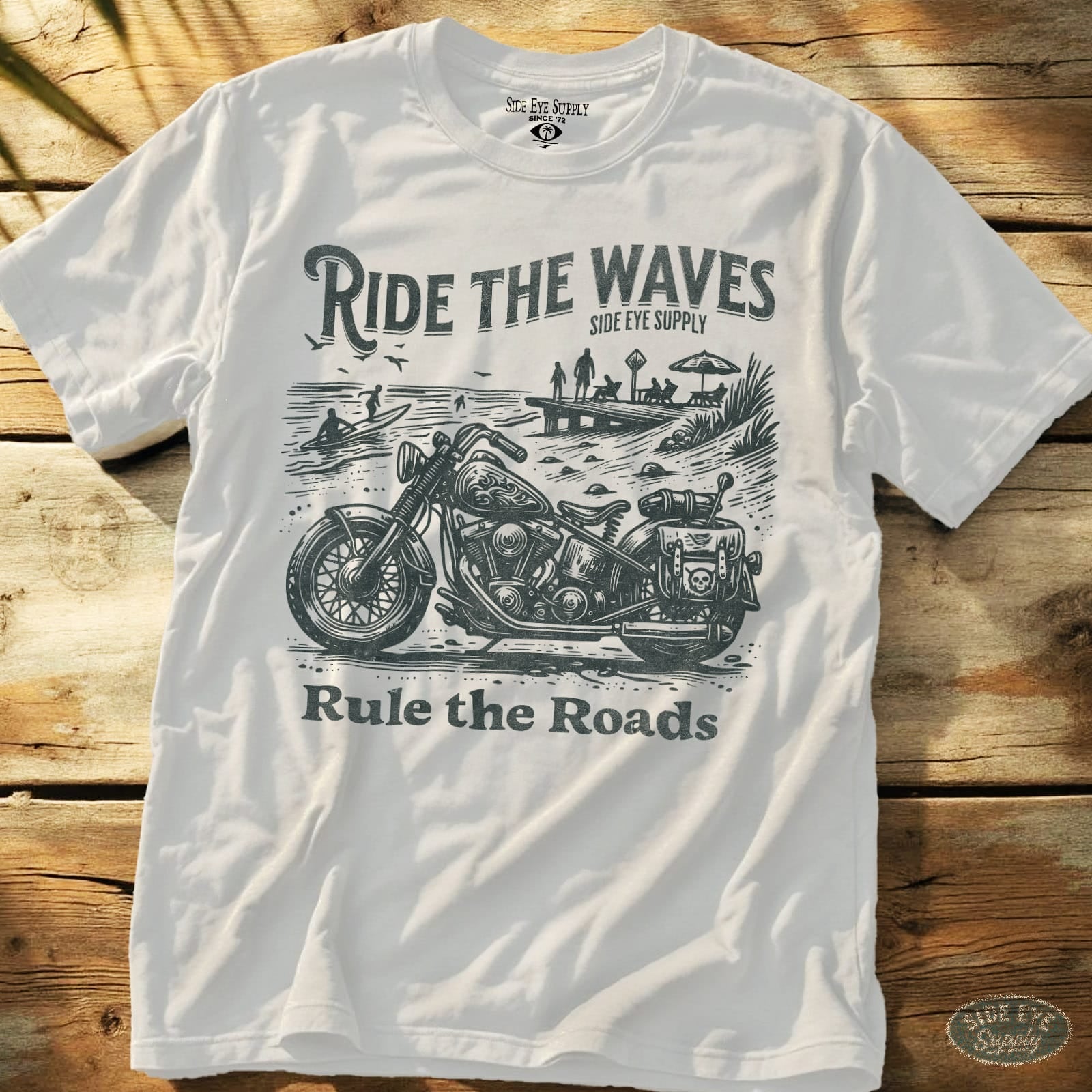 Ride the Waves Rule the Roads Tee White / S - by Side Eye Supply - Surf Beach Life Apparel