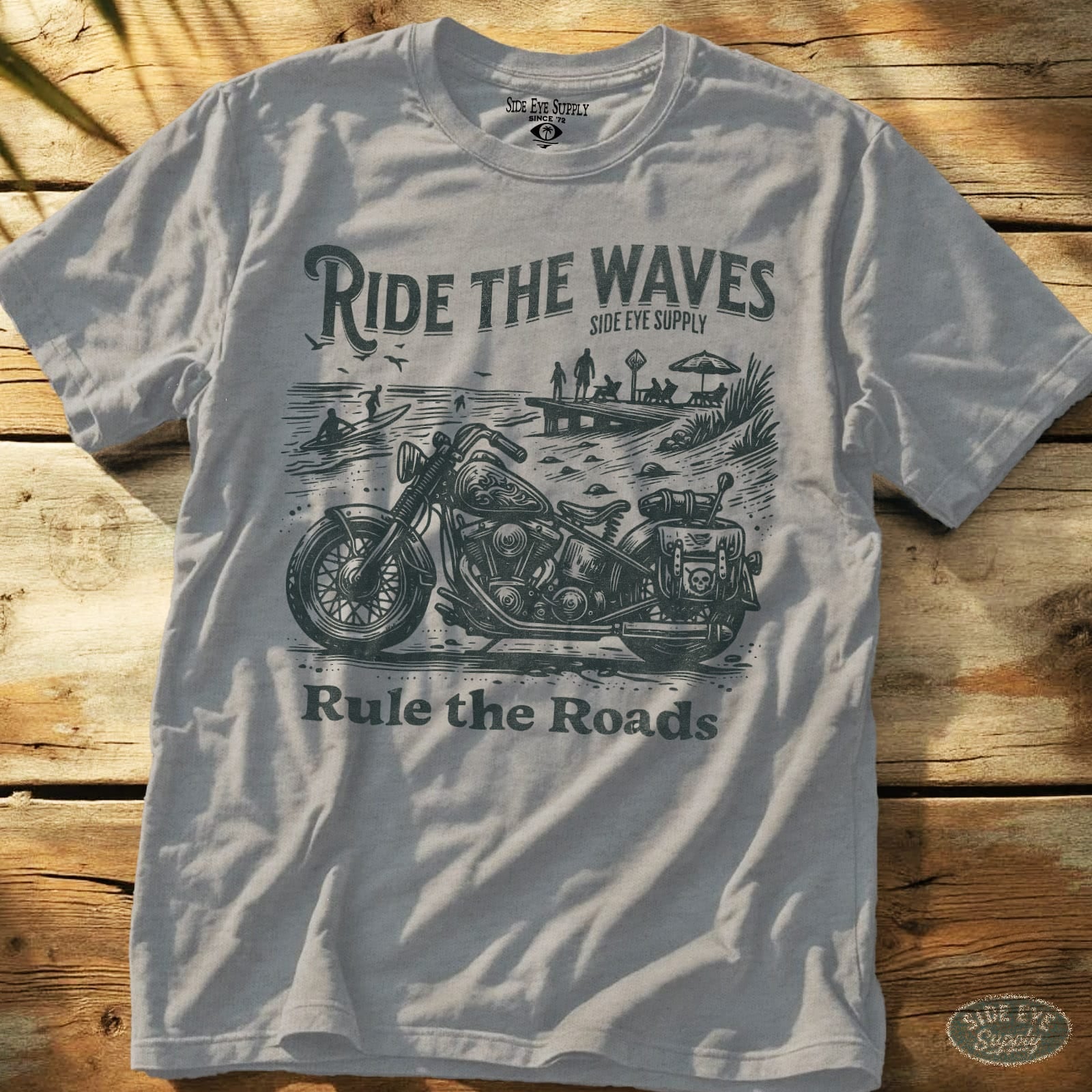 Ride the Waves Rule the Roads Tee Sport Grey / S - by Side Eye Supply - Surf Beach Life Apparel
