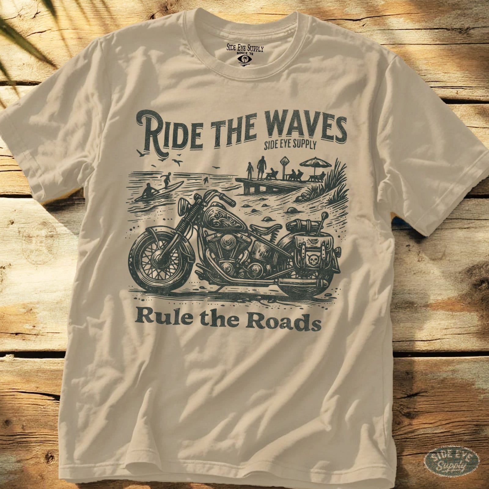Ride the Waves Rule the Roads Tee Sand / S - by Side Eye Supply - Surf Beach Life Apparel