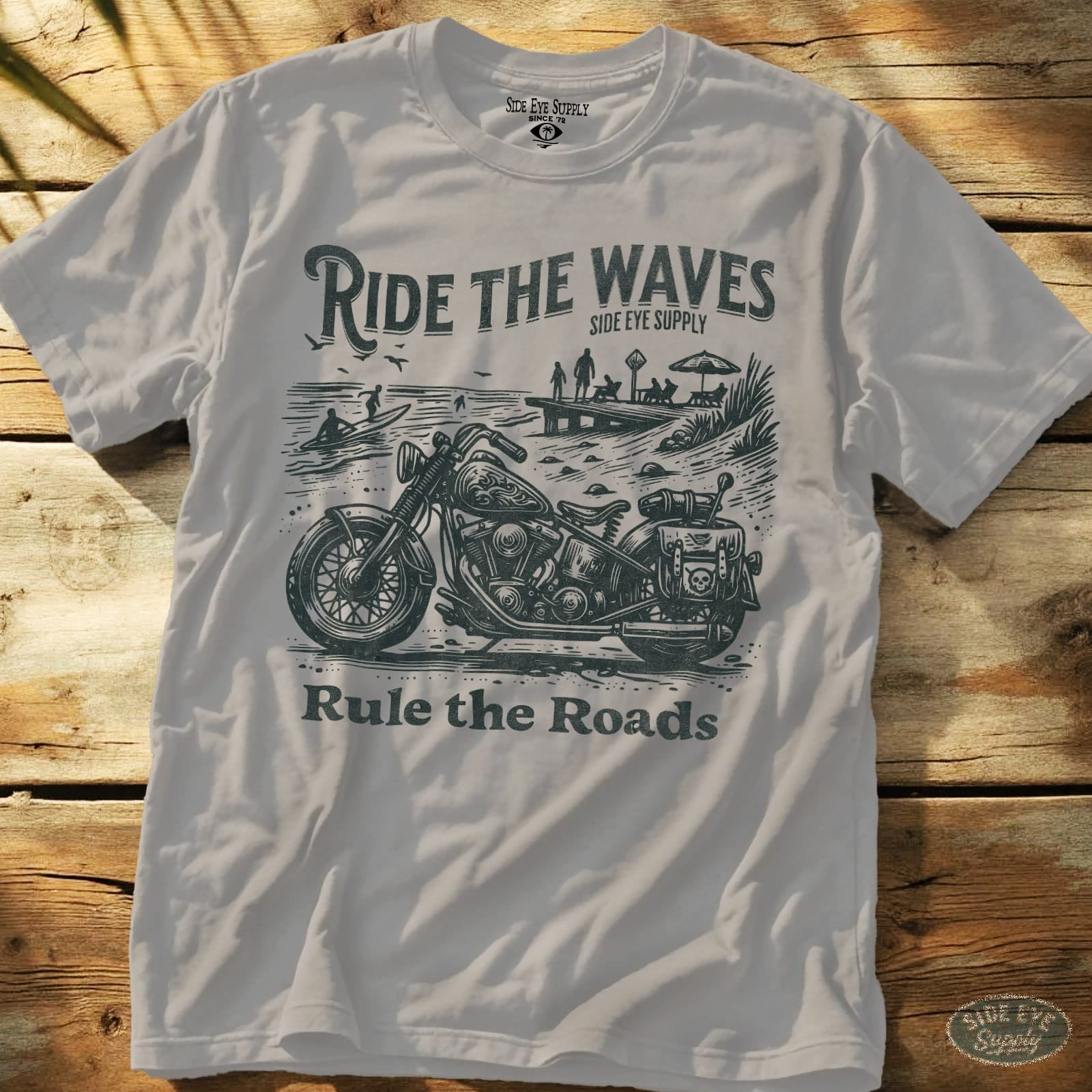 Ride the Waves Rule the Roads Tee Ice Grey / S - by Side Eye Supply - Surf Beach Life Apparel